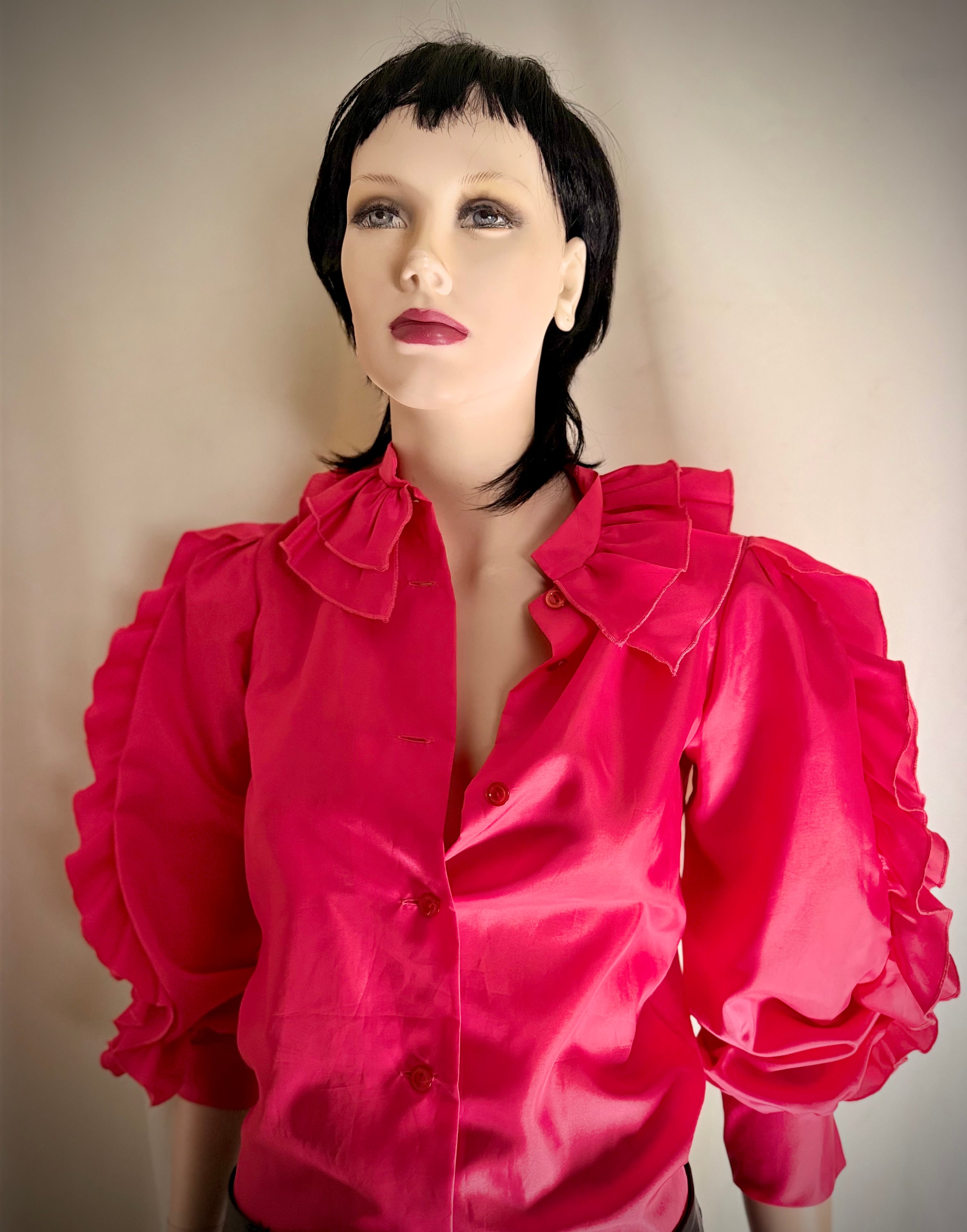 Hot Pink Ruffle Statement Blouse | 80s-90s