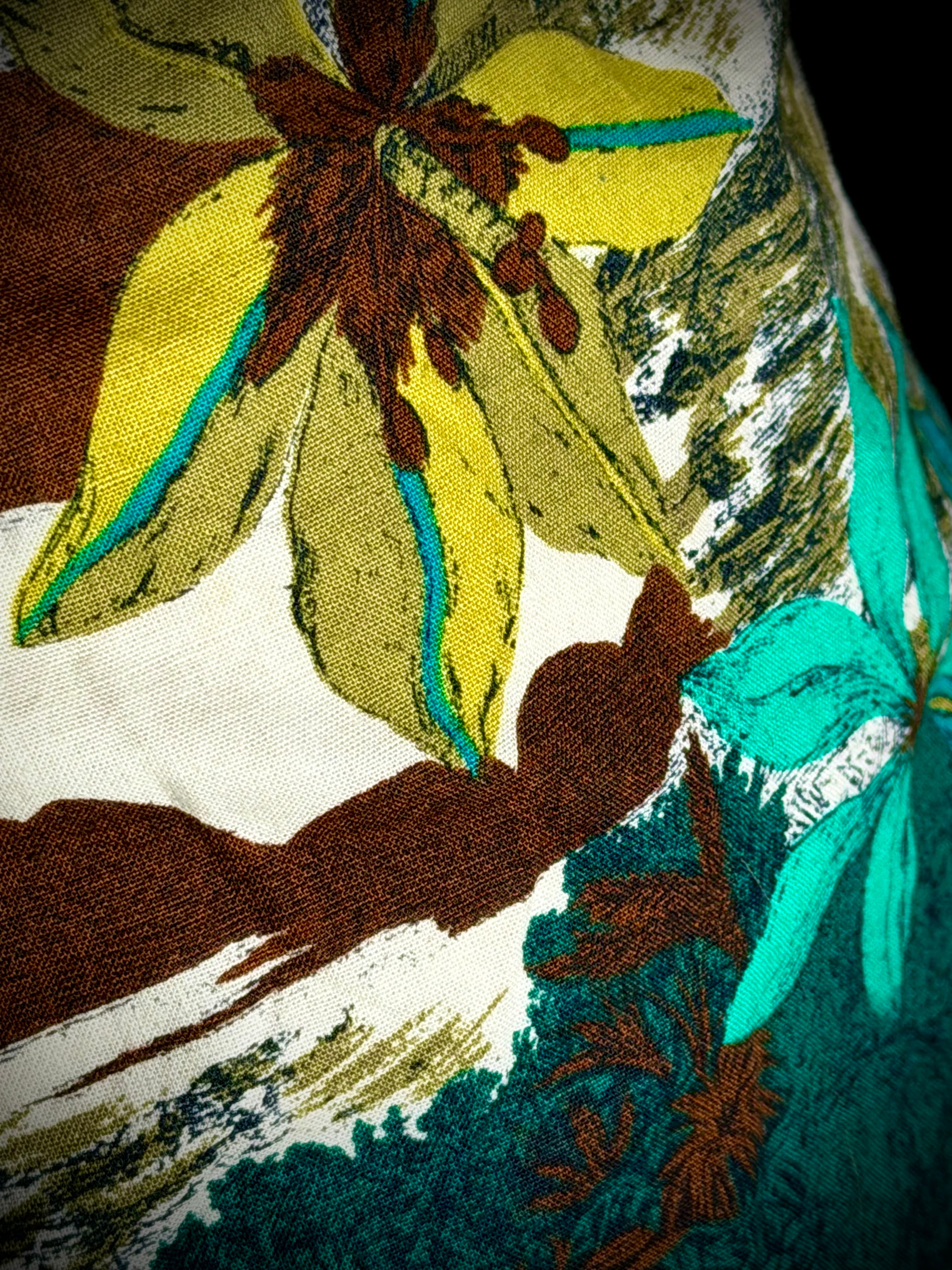 1960s Tropical Print Swim Shorts - Op-Art Floral Boxer Style (Rare)