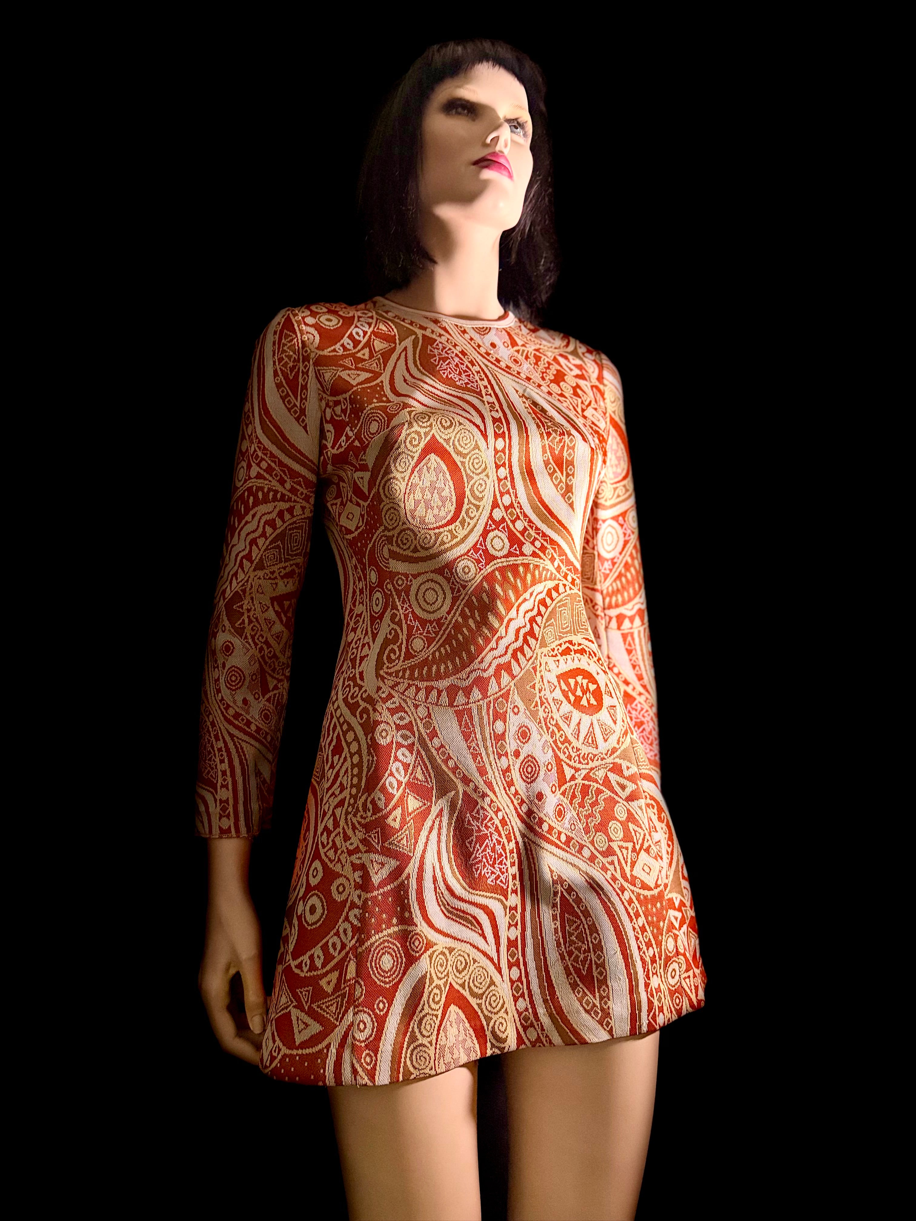 1960s Mod Graphic Knit Mini Dress | Long Sleeve | Mint Condition