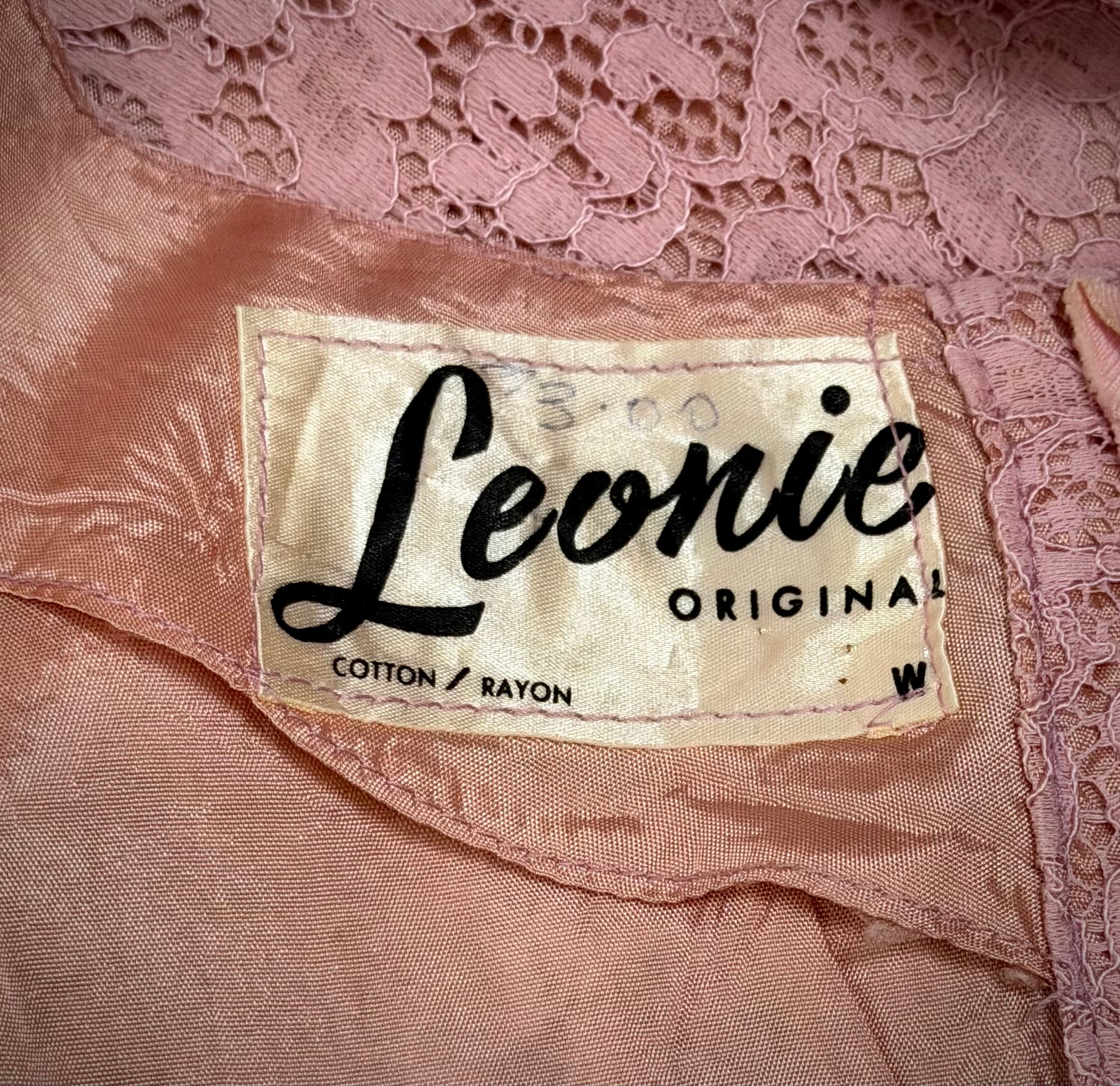 1950s Pink Lace Cocktail Dress with Satin Rosette Belt