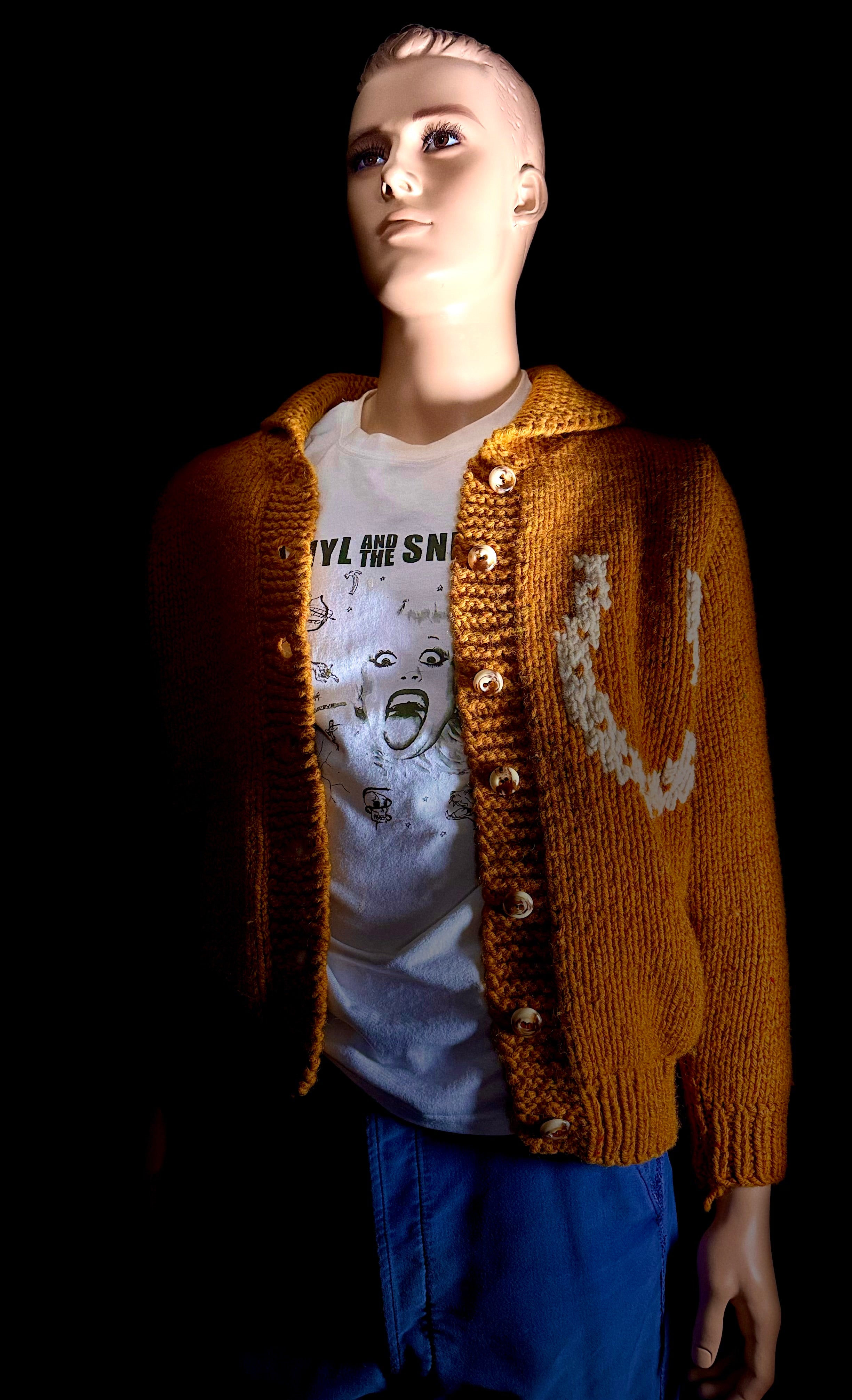 Mid-Century Lined Cowichan Cardigan - Hand-Knit Horse and Rider Motif