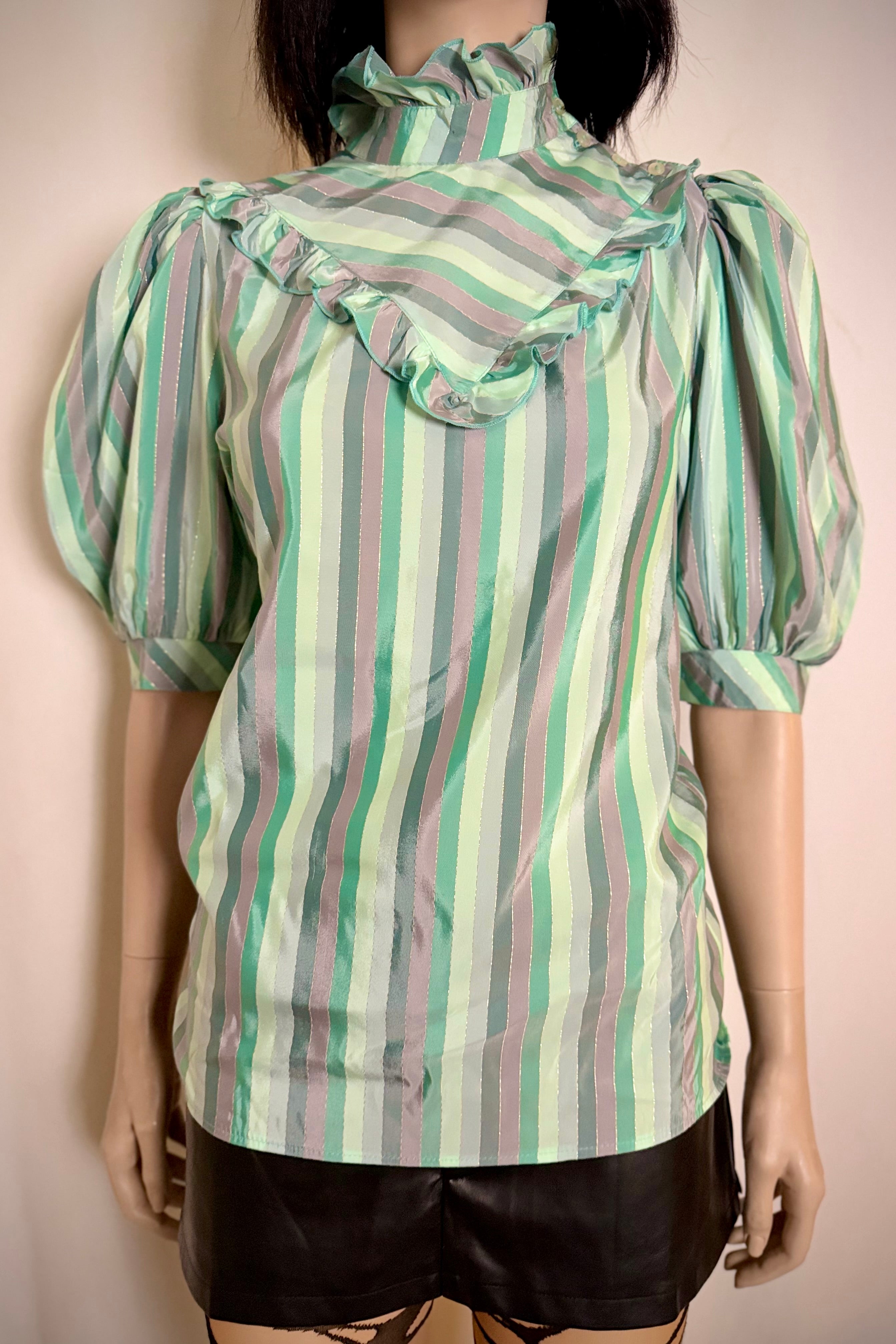 1980s Metallic Stripe Victoriana Blouse