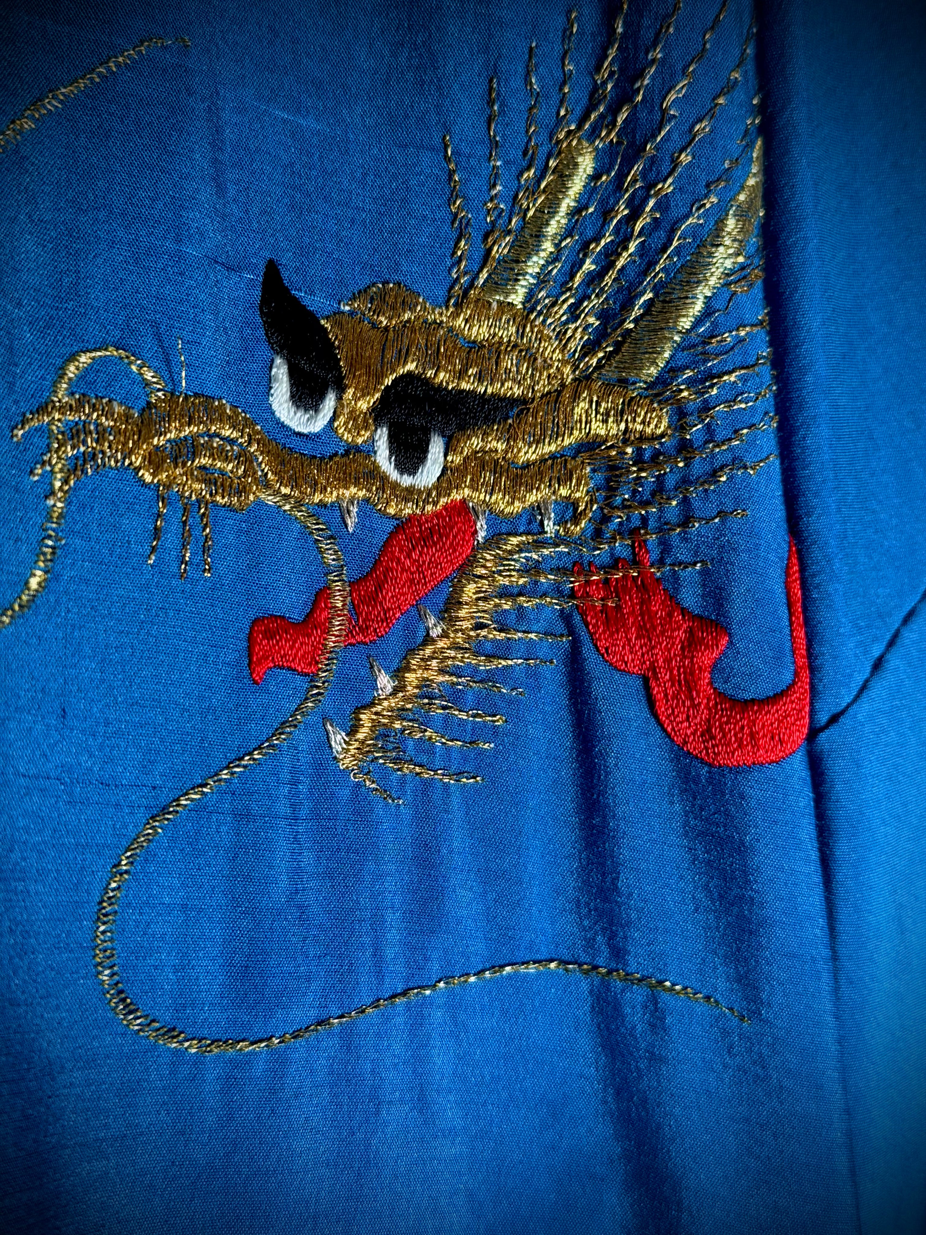 1940s Hand Embroidered Dragon Silk Smoking Robe
– Made in Japan