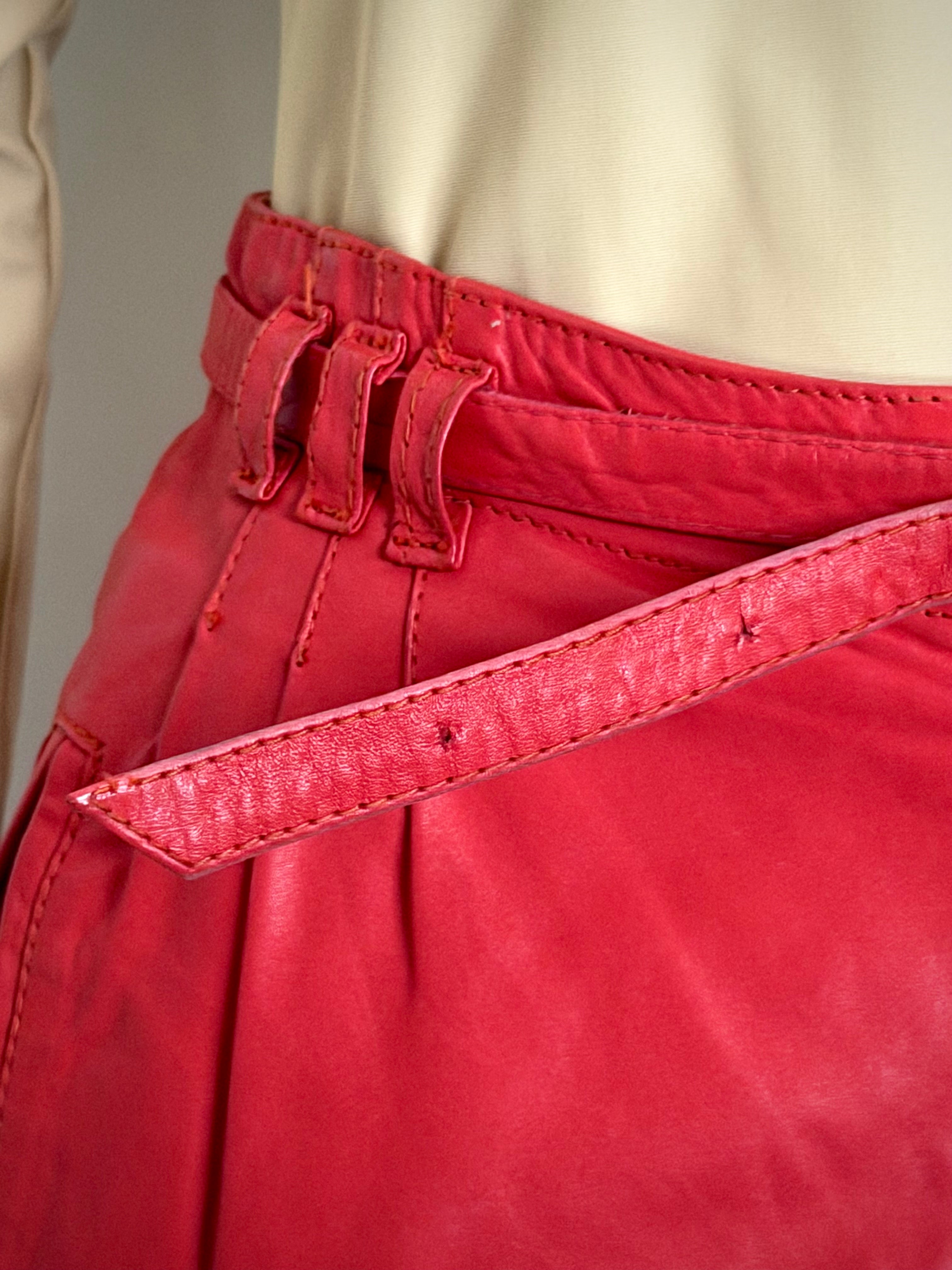 Vintage Red Leather Trousers - High-Waist Cut