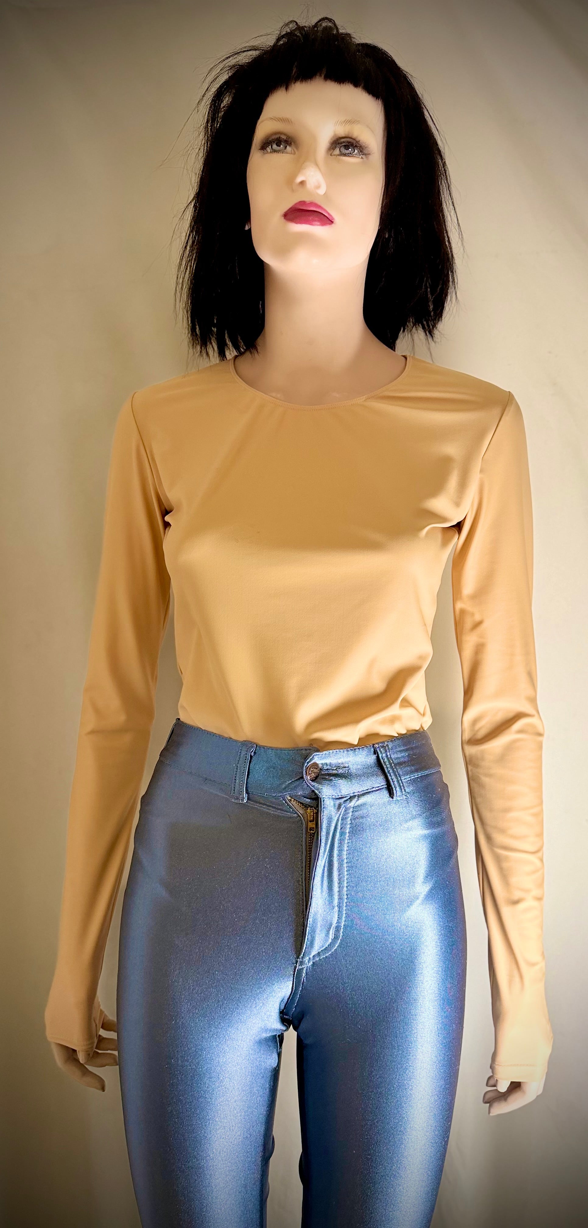 Vintage 70s Chemin de Fer Metallic Blue Flared Pants