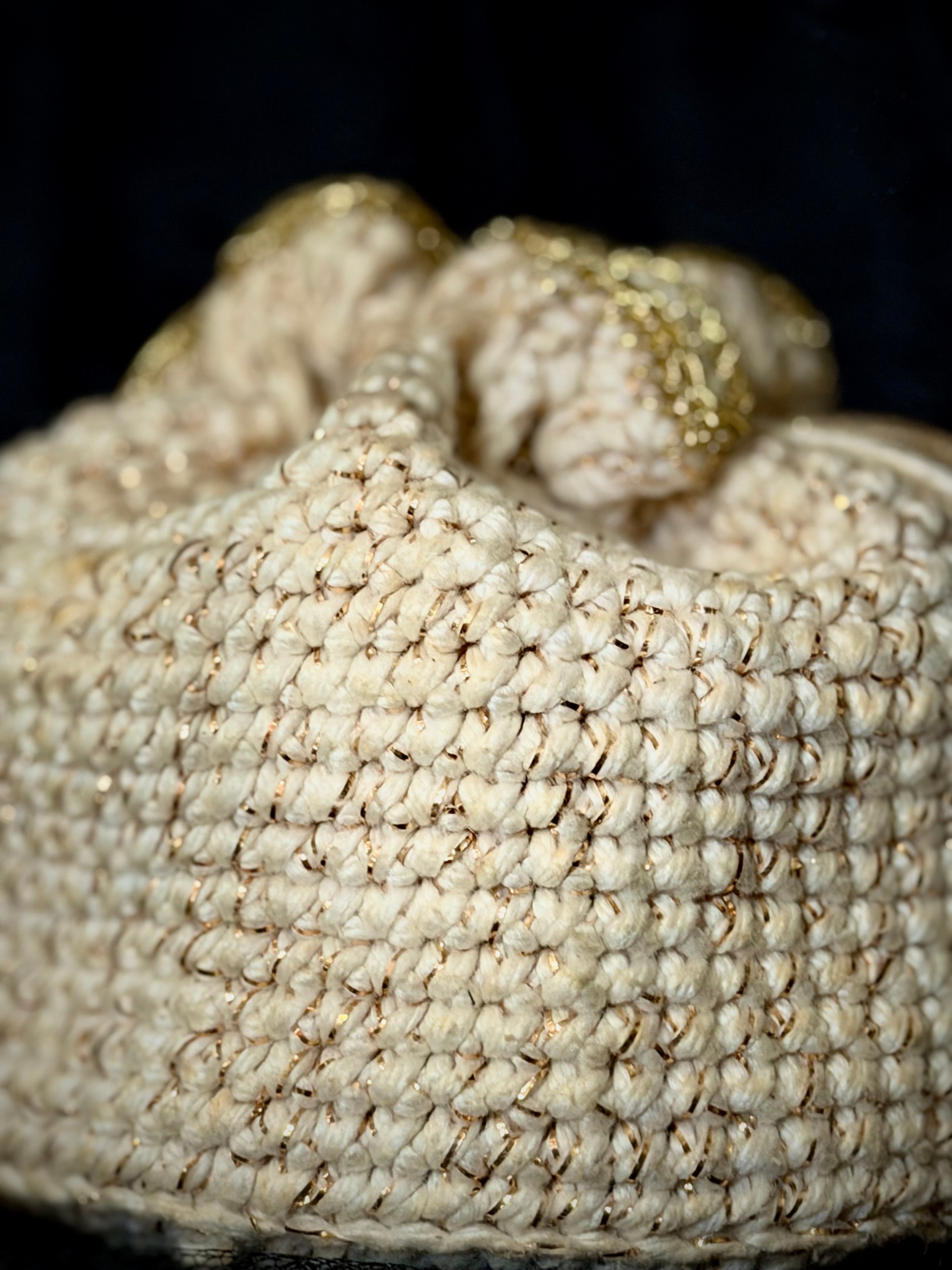 Evening Pouch - 1960s Gold-Thread Crochet Bag