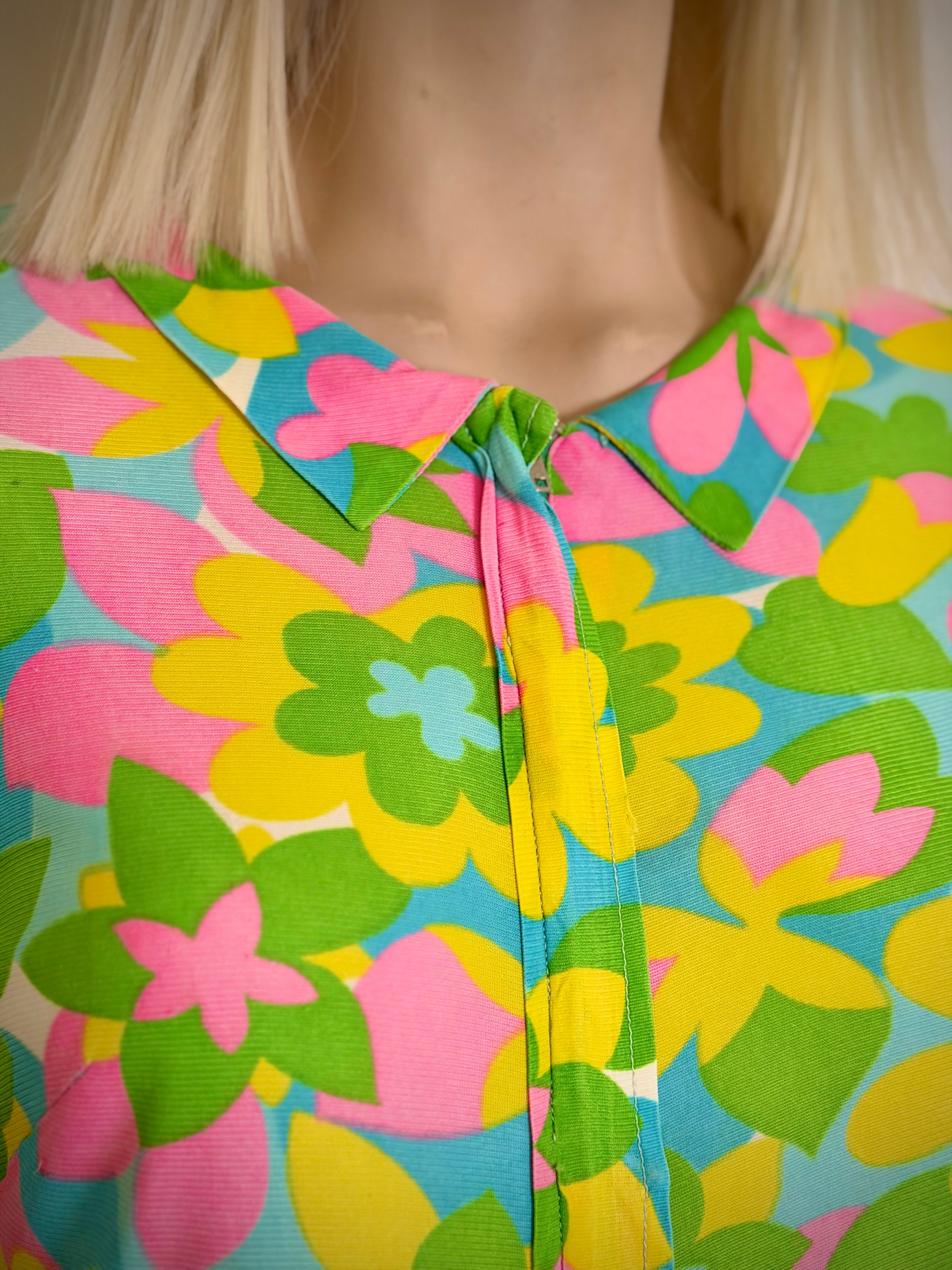 Late 1960s Floral Zip Front Jumpsuit