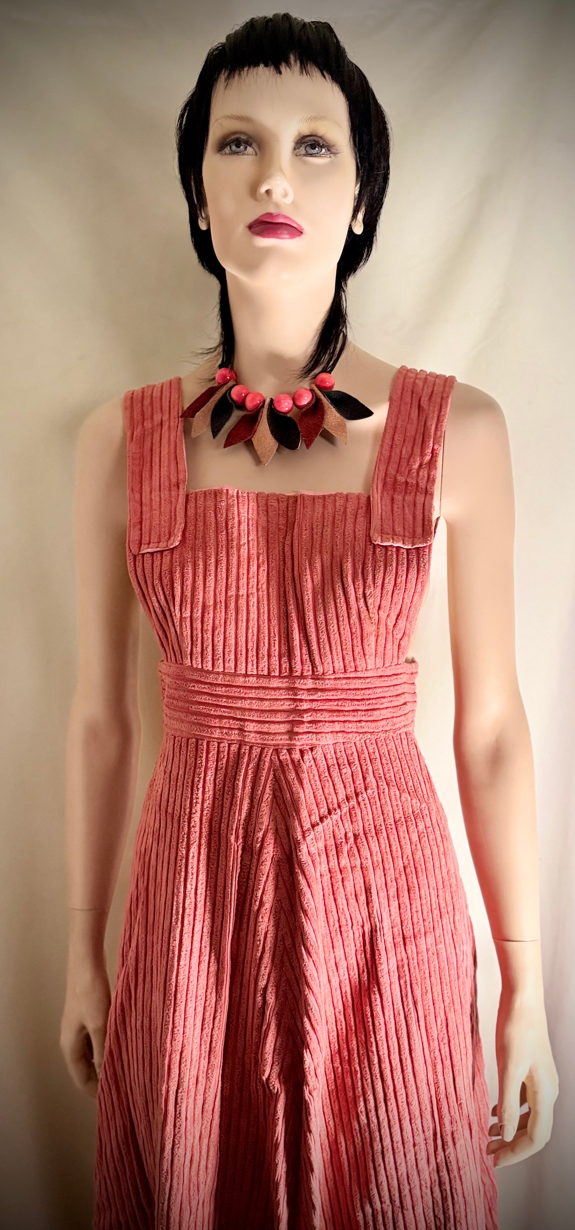 1970s Pink Velvet Corduroy Prairie Dress