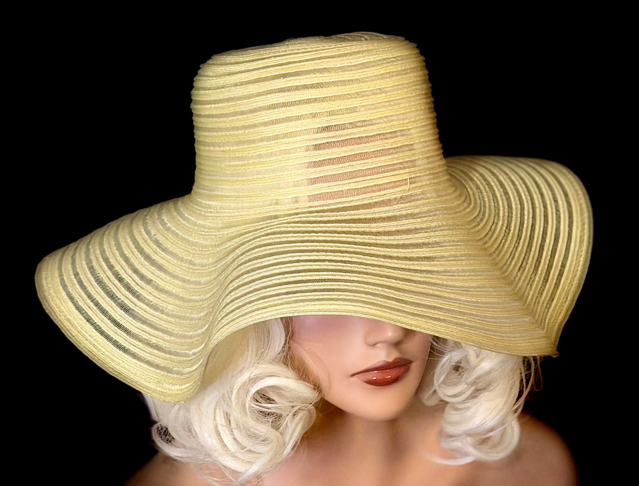 Late 1960s / Early 1970s Sheer Straw Wide-Brim Hat with Underlay