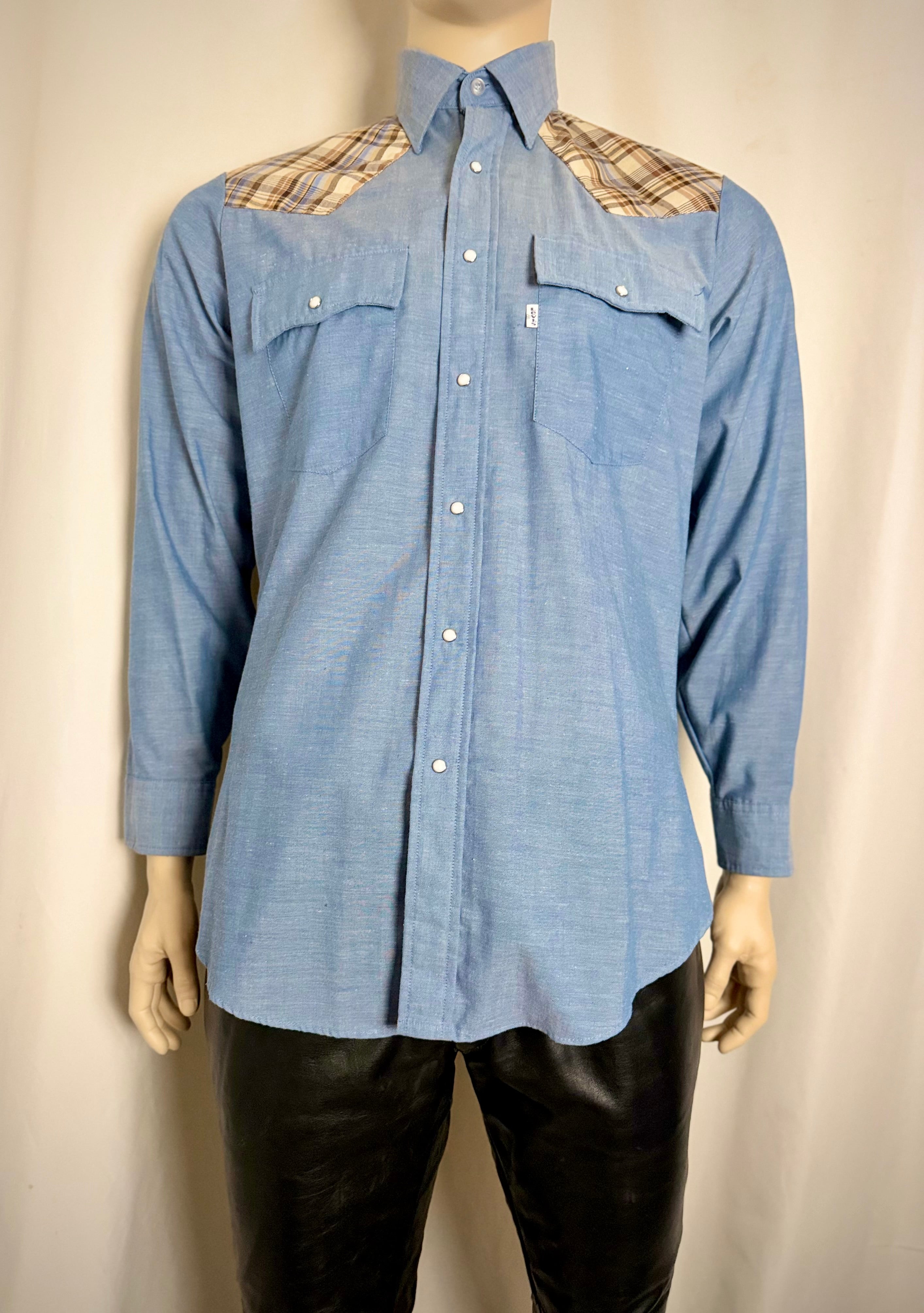 Deadstock 1970s Levi’s Western Chambray Shirt-Plaid Yoke, Large