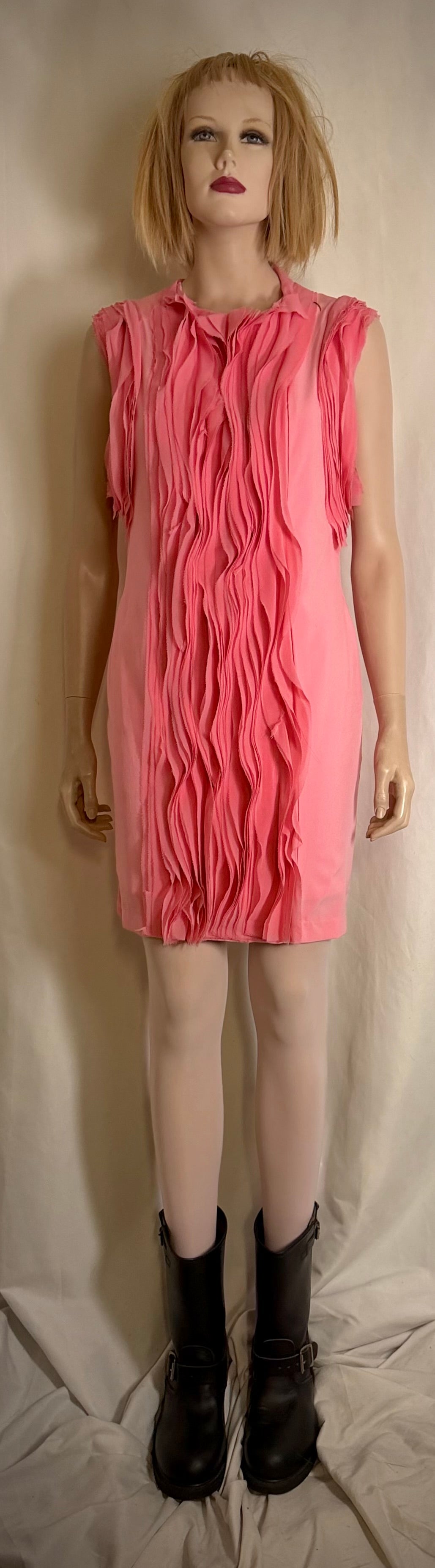 Late 80s / Early 90s Textured Pink Sleeveless Dress - Sculptural Surface Detail