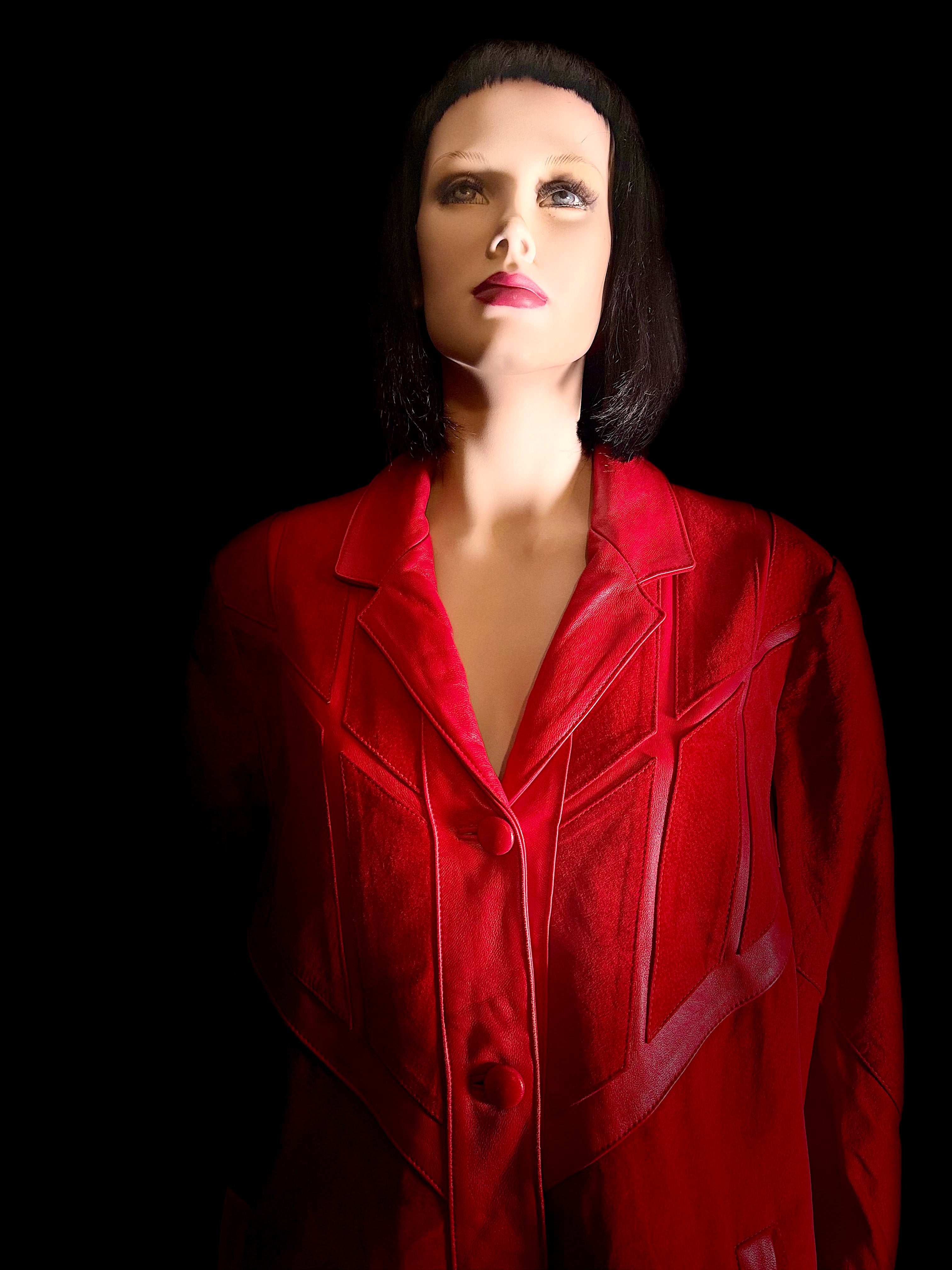 Vintage Late 80s/Early 90s Red Sheepskin Suede and Leather Panelled Jacket