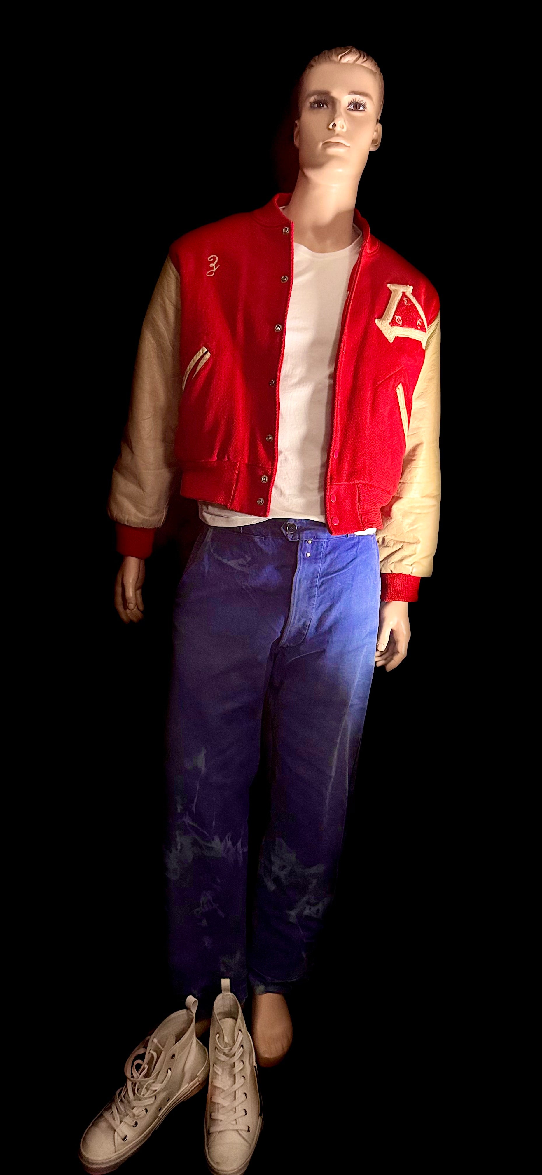 1950s–60s Red Varsity Jacket with Leather Sleeves