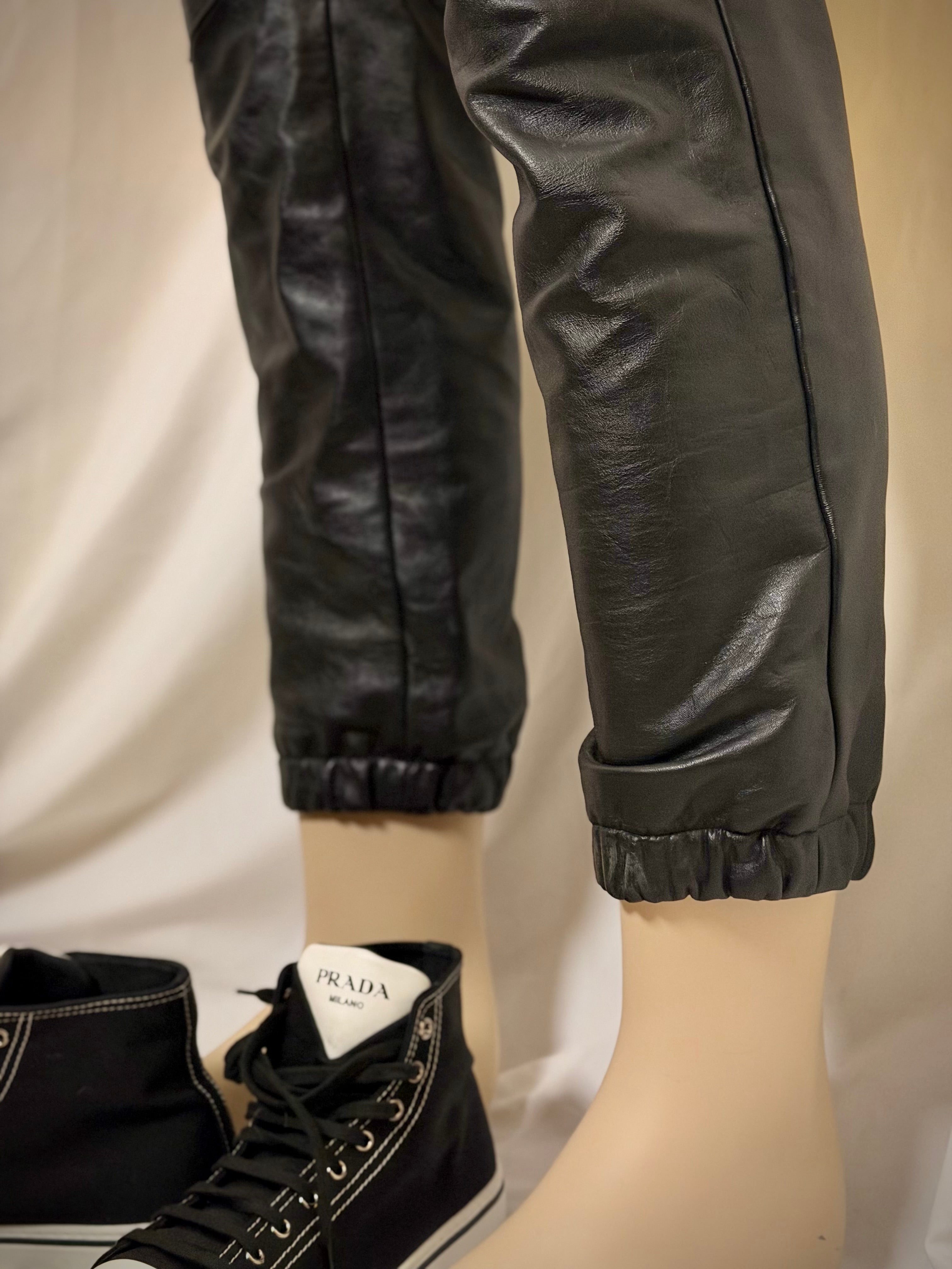 Heavyweight Vintage Leather Pants with Elasticated Ankle