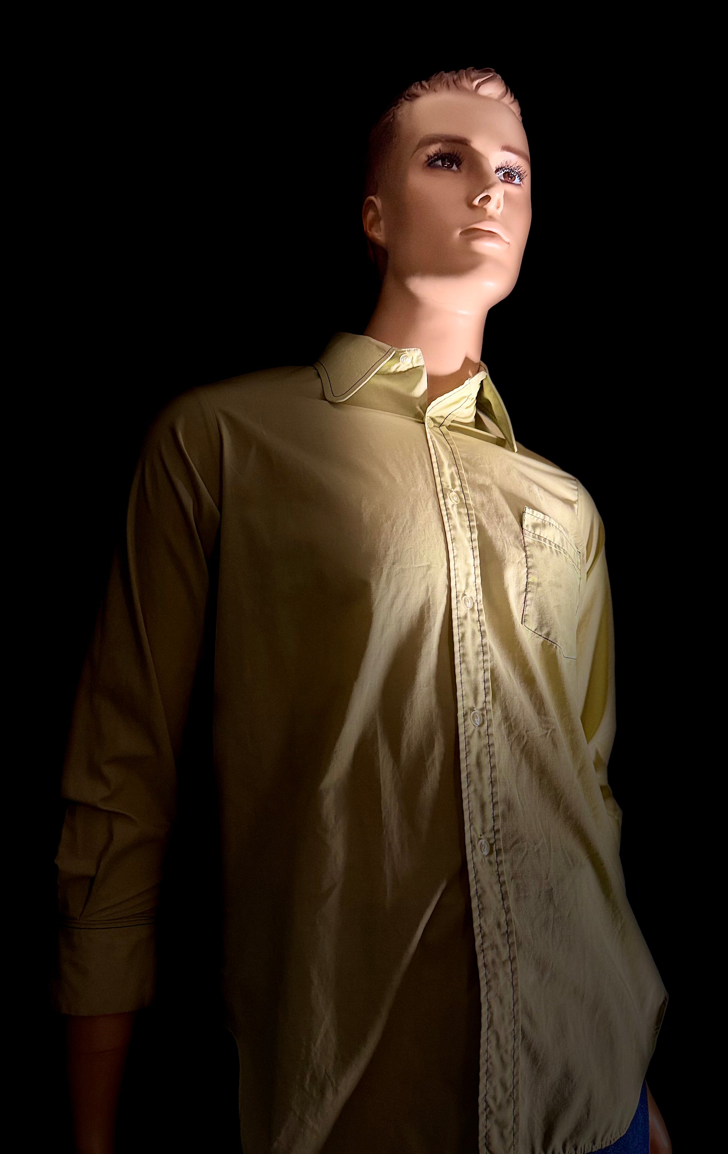 Late 1960s Pistachio Cotton Shirt with Rounded Mod Collar