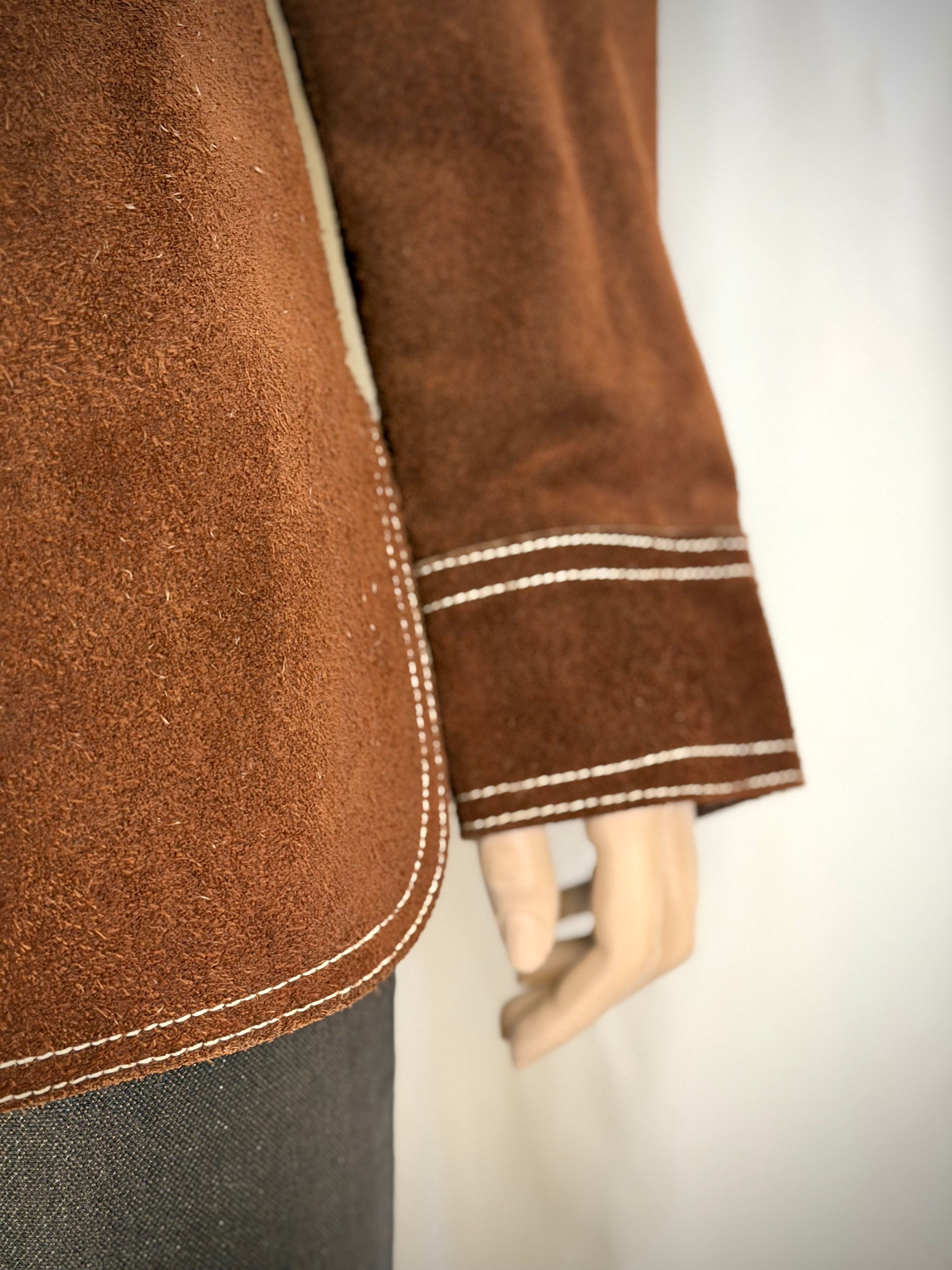 Exceptional Vintage 70s Mexican Suede Western Jacket with Scenic Bird Lining