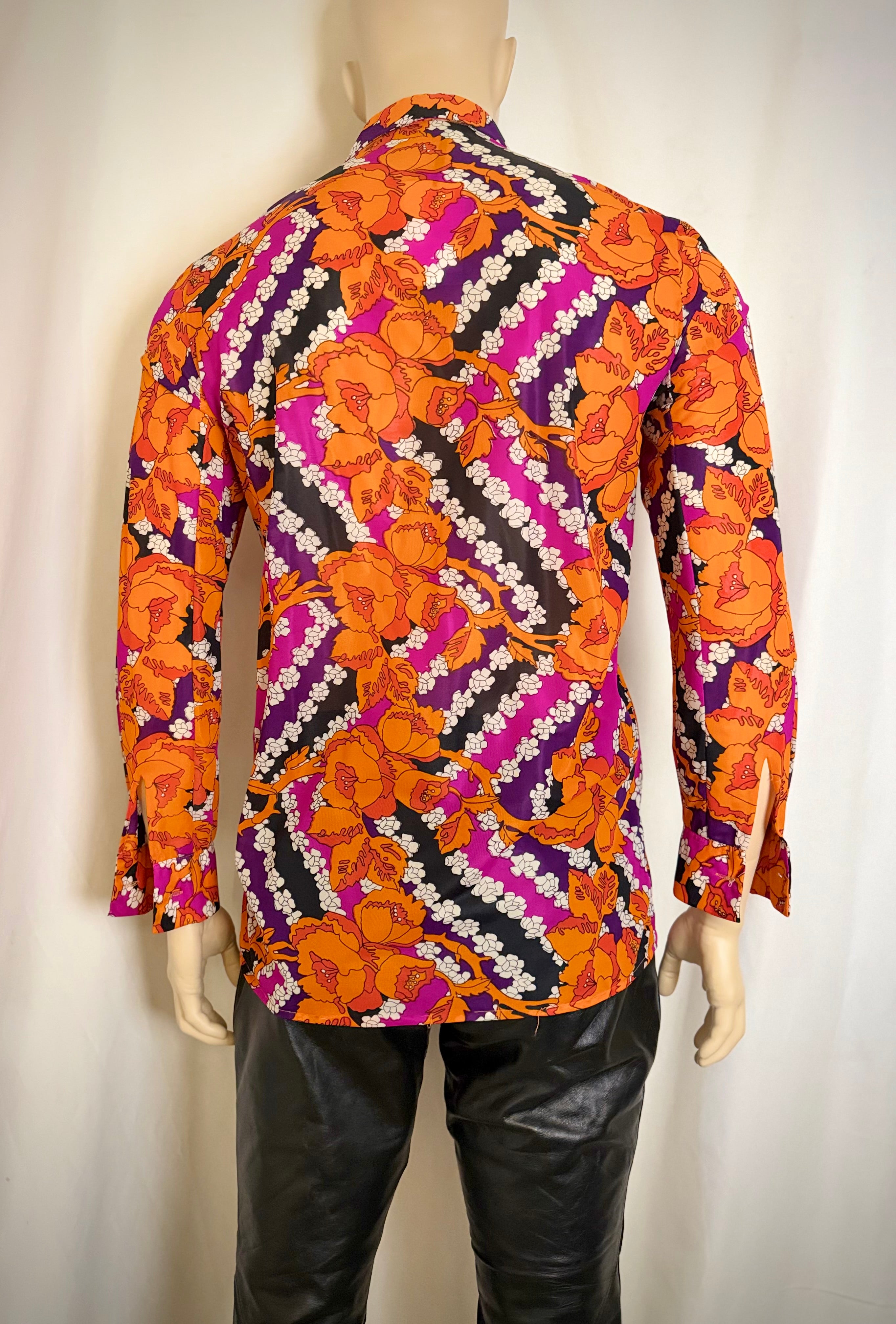 Vintage 1970s Semi-Sheer Psychedelic Floral Shirt
