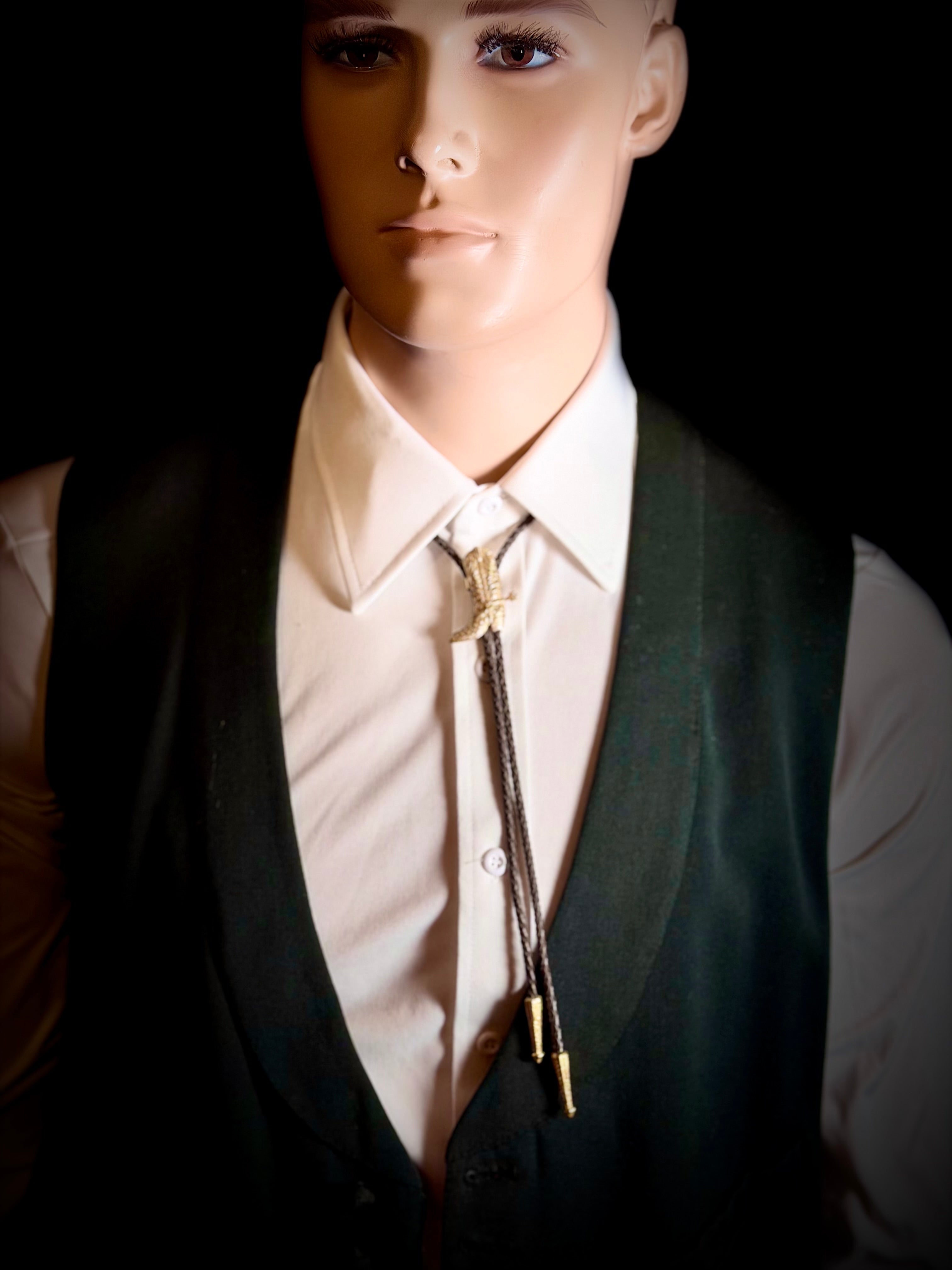Vintage Gold Cowboy Boot Bolo Tie | Western Leather Bolo | Mid-Century