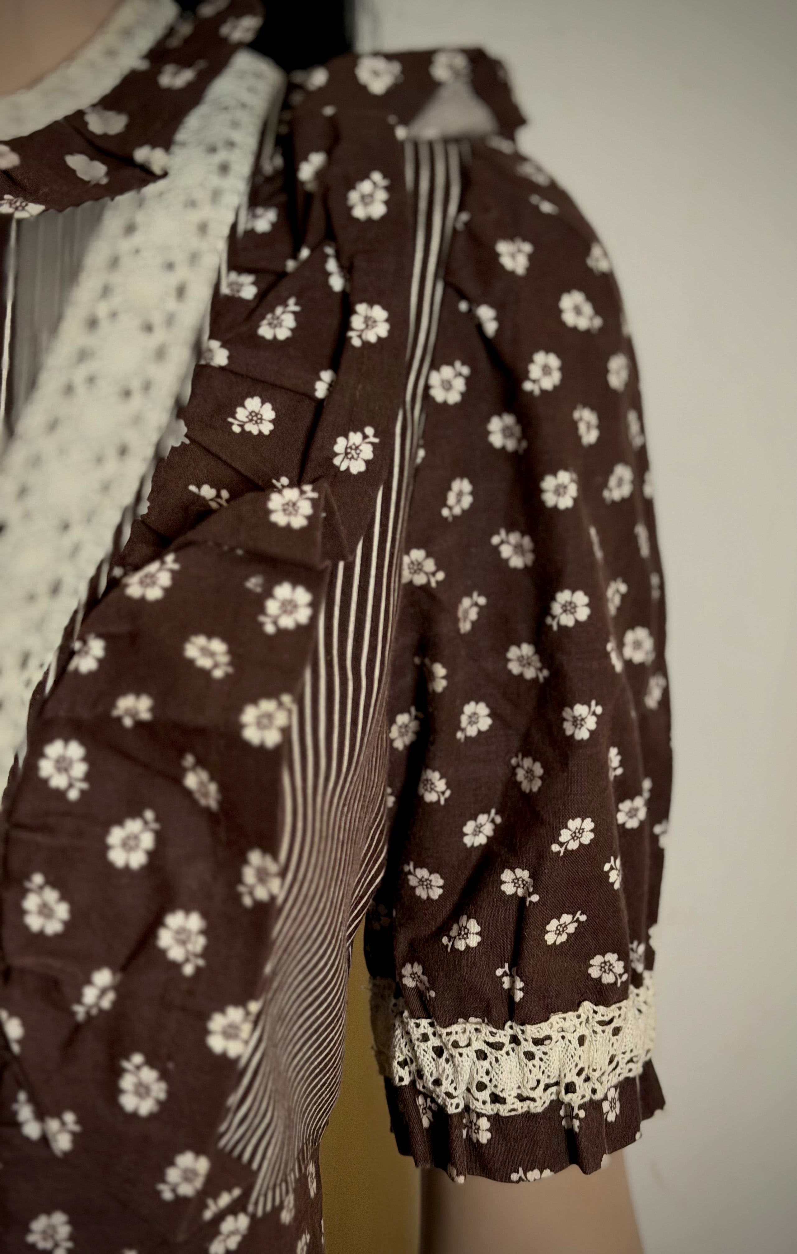 1970s Dark Brown Cotton Prairie Dress