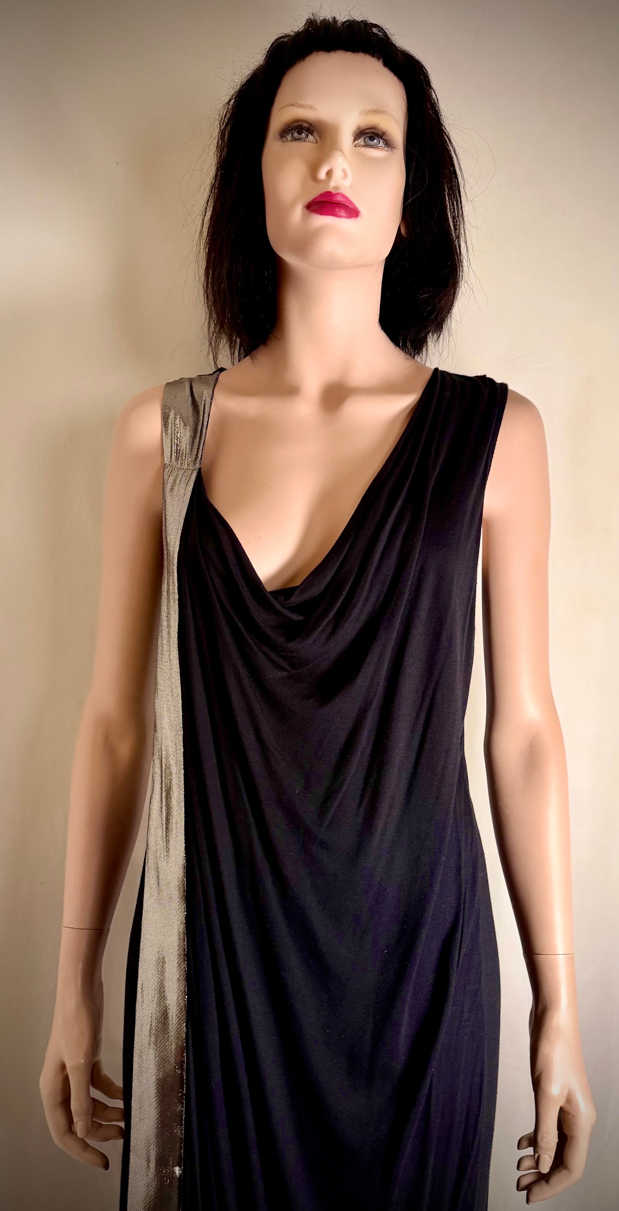 Lanvin Draped Jersey Dress with Metallic Panel