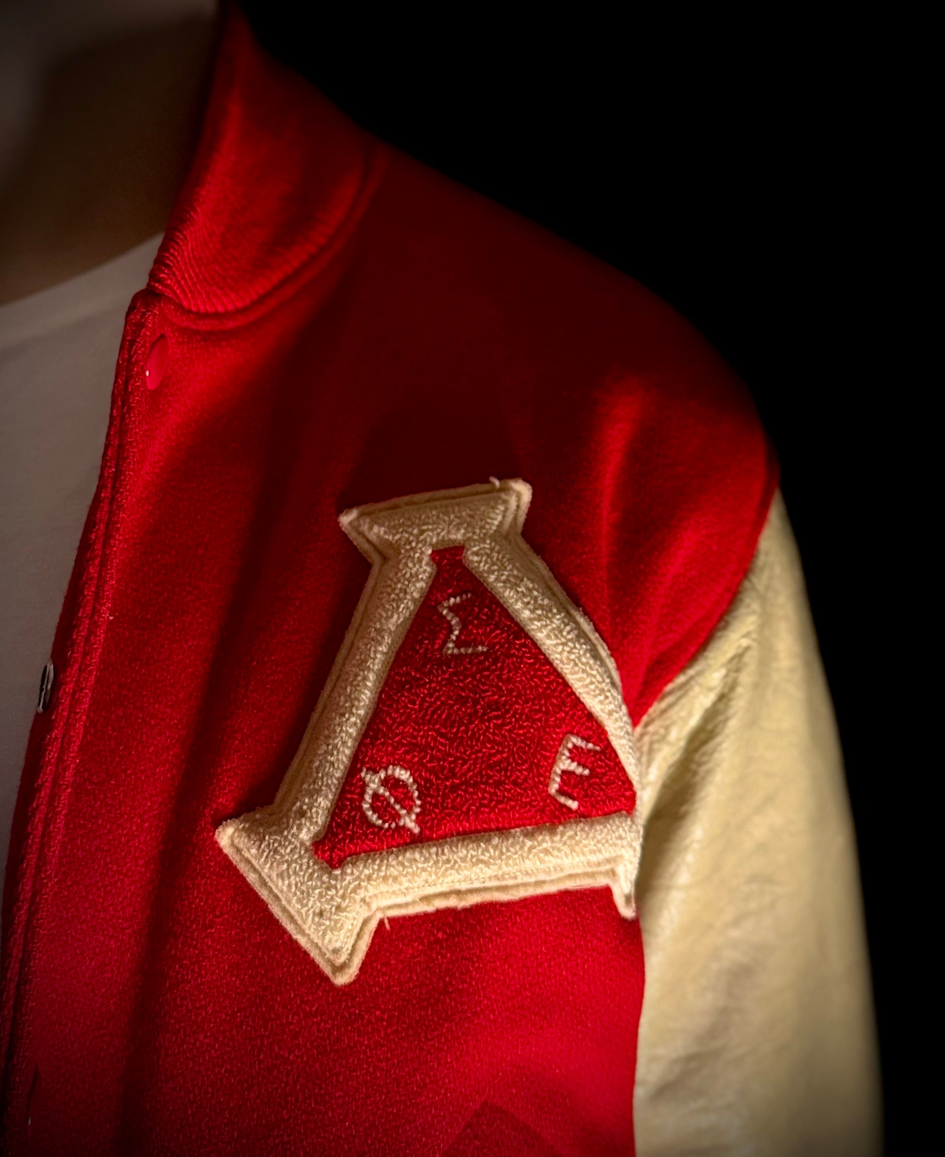 1950s–60s Red Varsity Jacket with Leather Sleeves