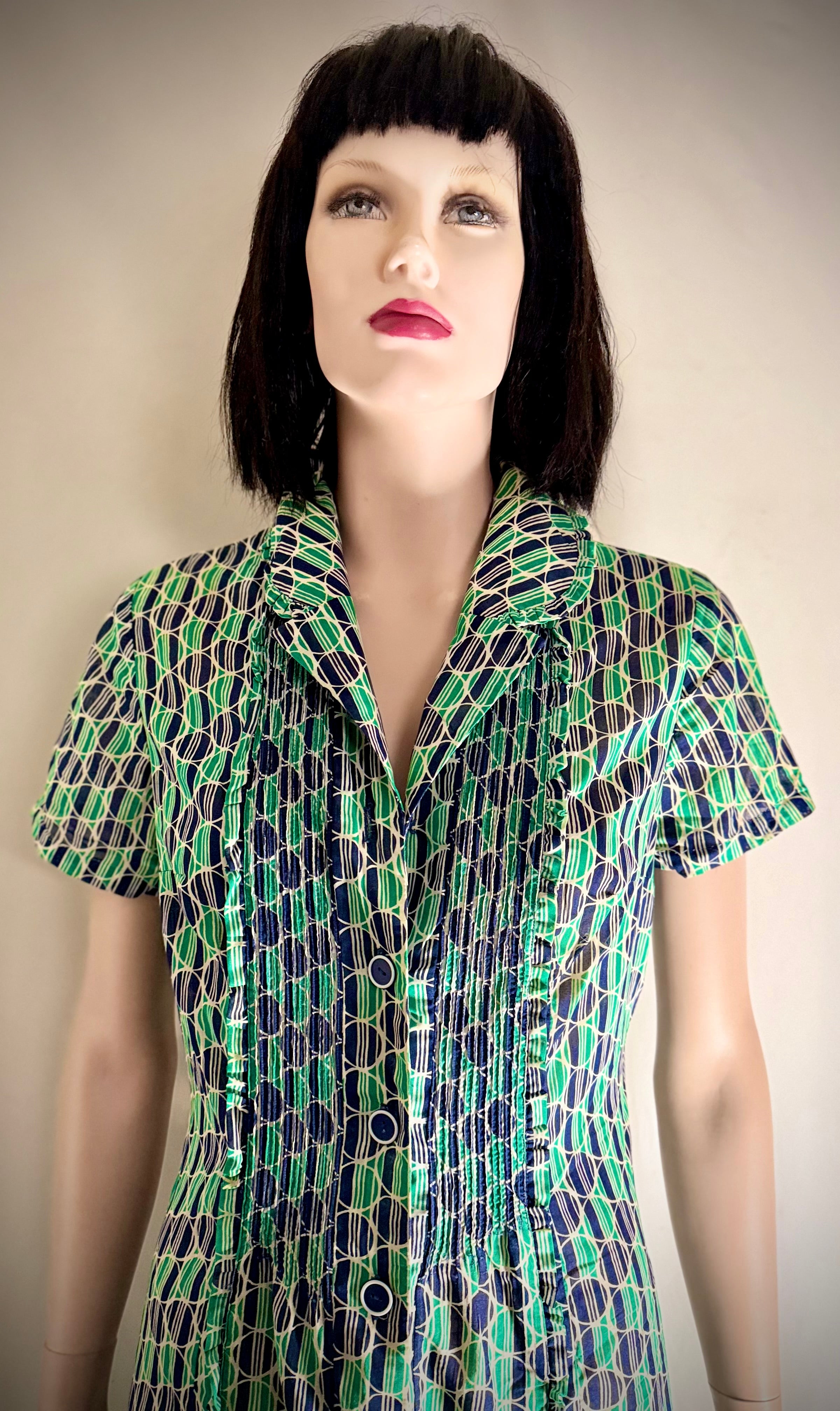 1960s Fifth Avenue Frock Geometric Print Cotton Day Dress