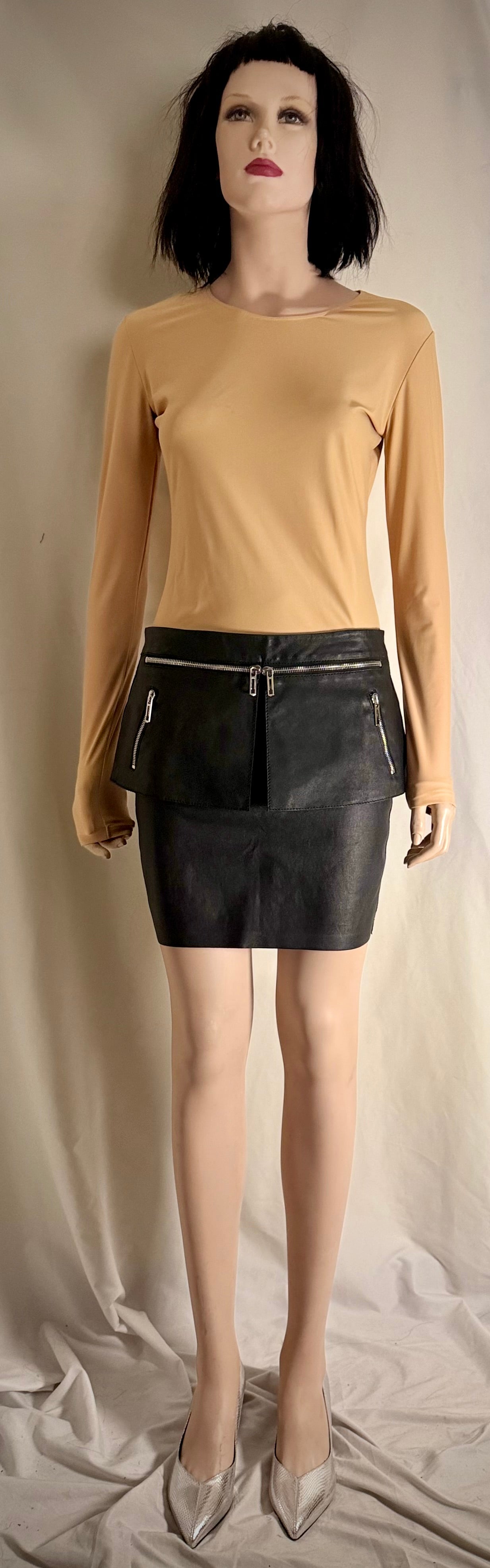 Costume National Black Goatskin and Lambskin Leather Mini Skirt