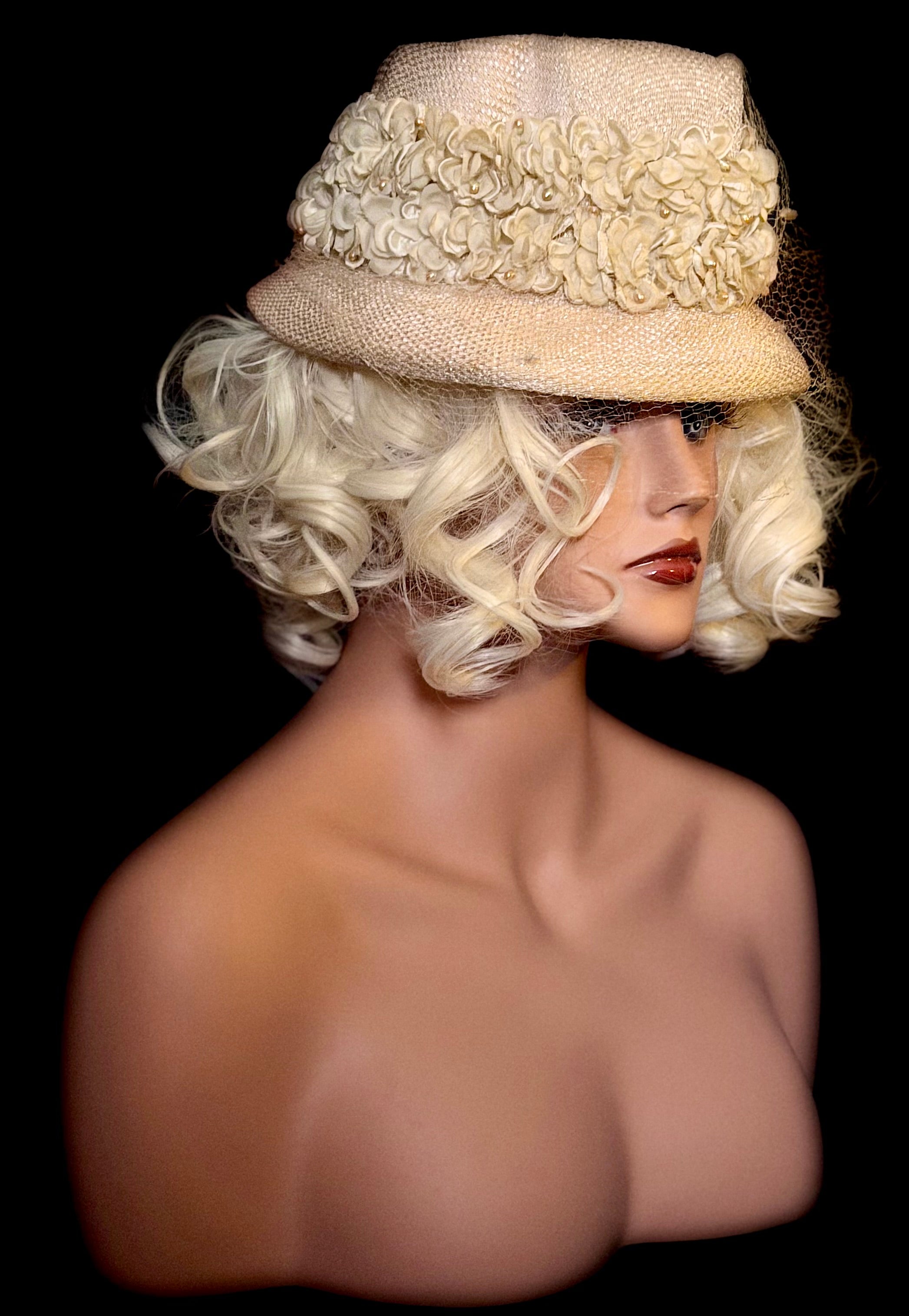 Floral Hat - 1950s Net & Bloom Trim