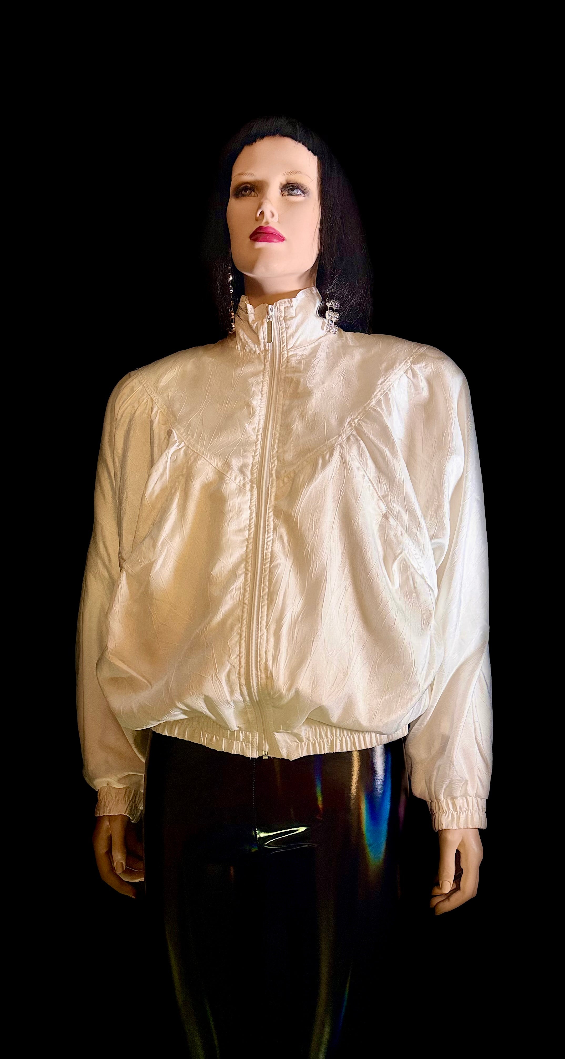 1980s Puma Ivory Track Jacket with Power Shoulders - Rare Sport-Luxe Vintage