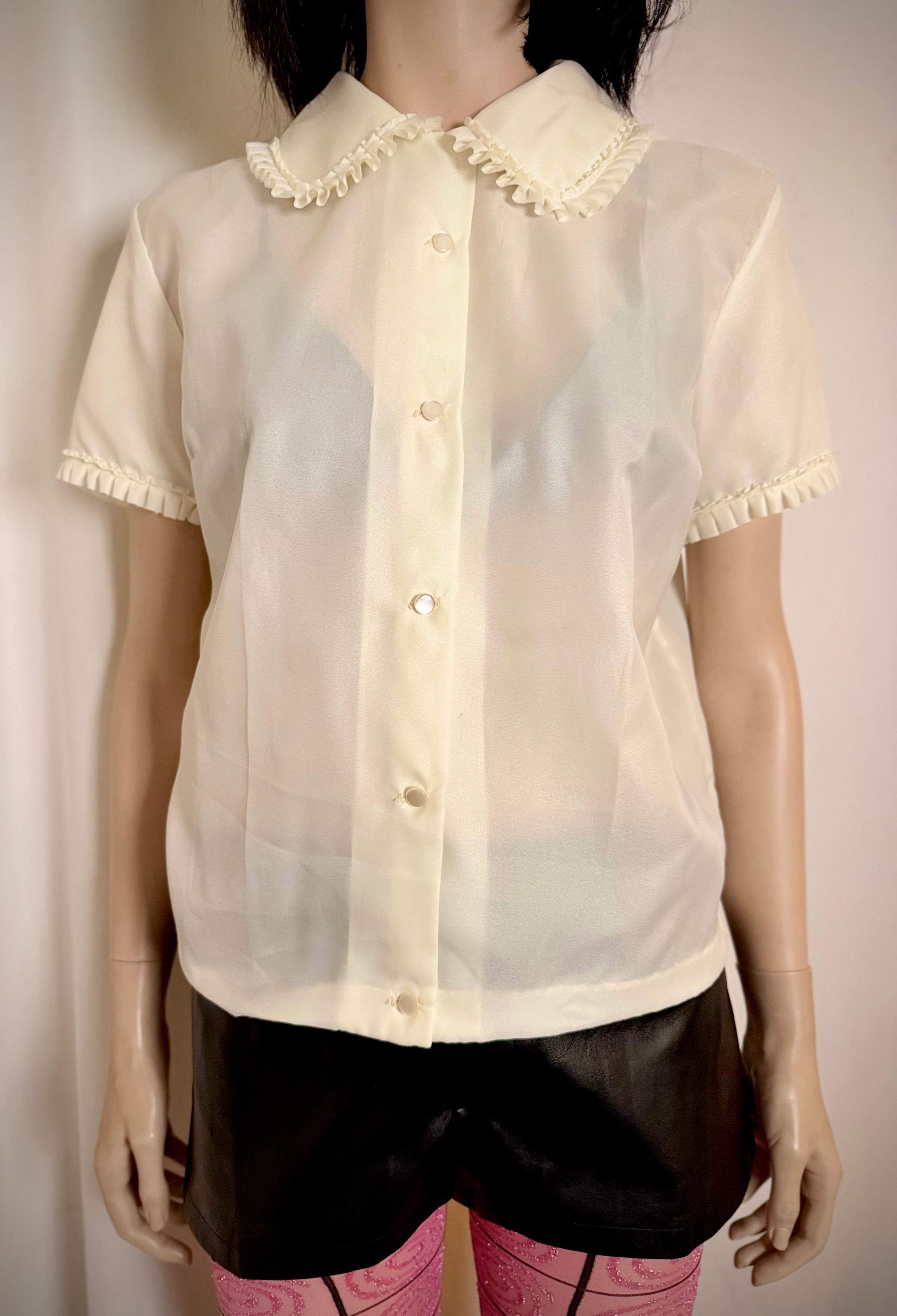 1960s Sheer Ivory Ruffled Blouse