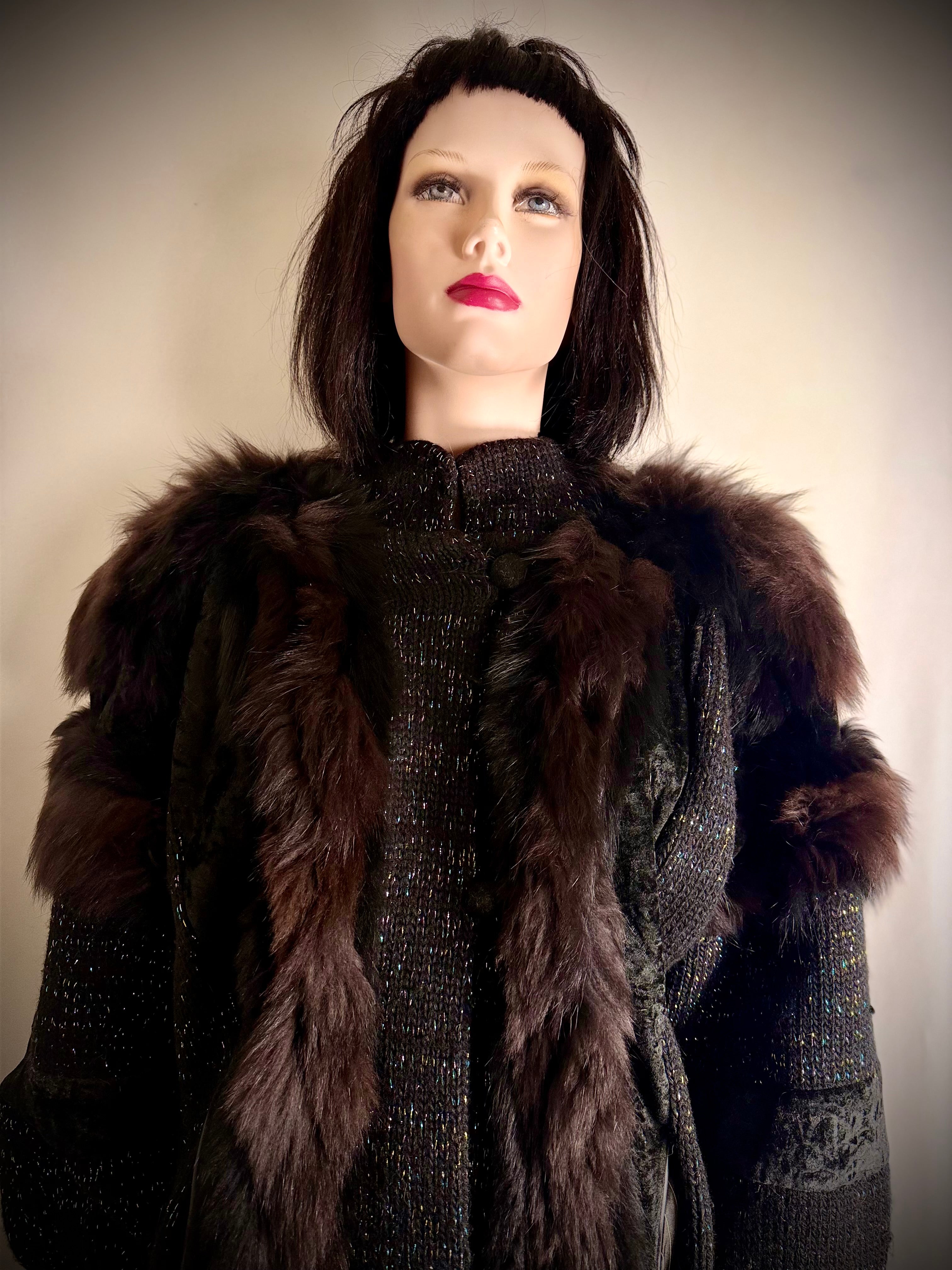 Vintage Russian Fur & Velvet Knit Jacket - Statement Heirloom Piece
