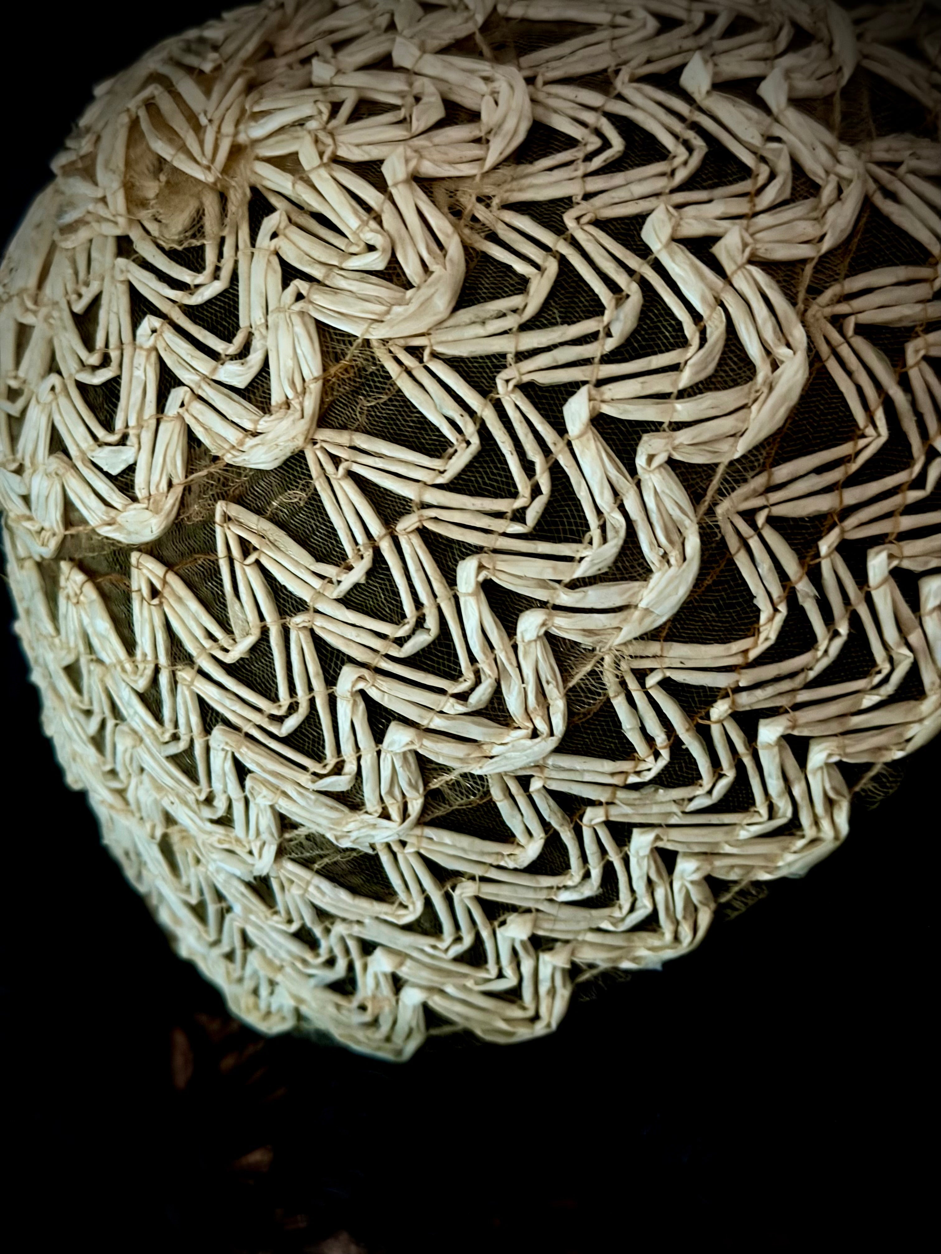 Woven Ribbon Skull Cap - 1950s Ivory Vintage Headpiece