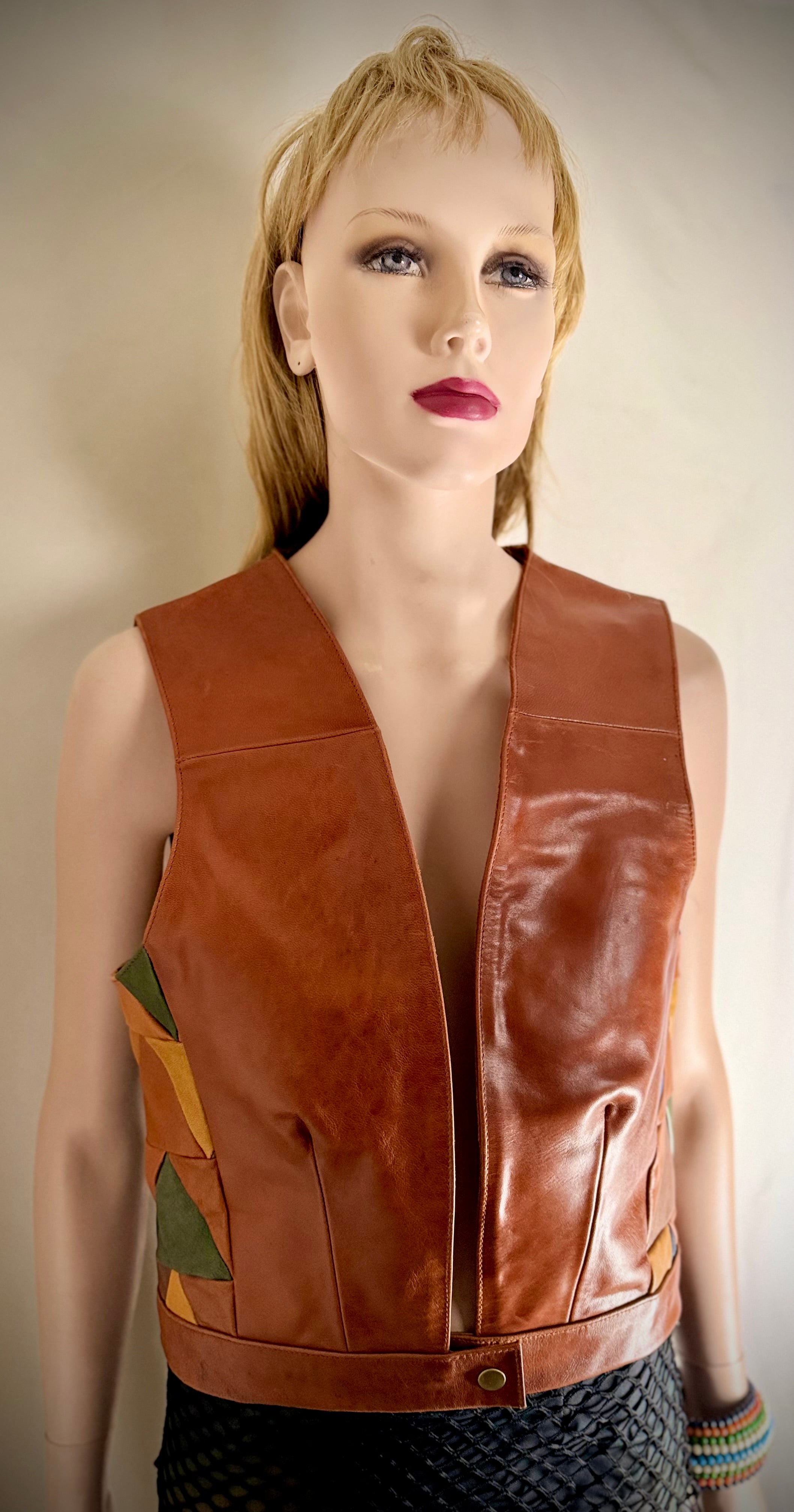 1990s Handcrafted Leather Patchwork Vest