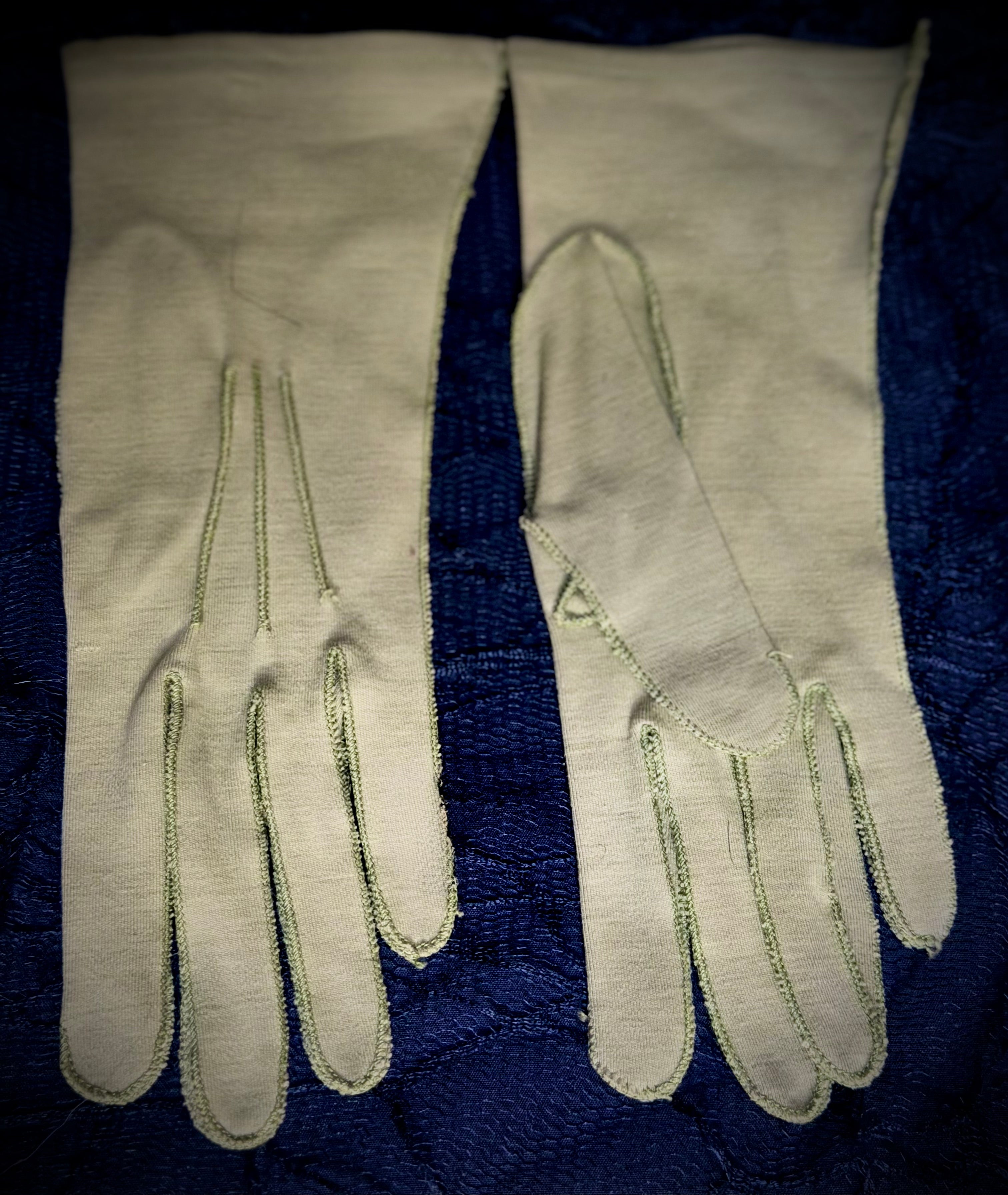 1950s Olive Velvet Evening Bag and Sage Gloves - Mid-Century Cocktail Set