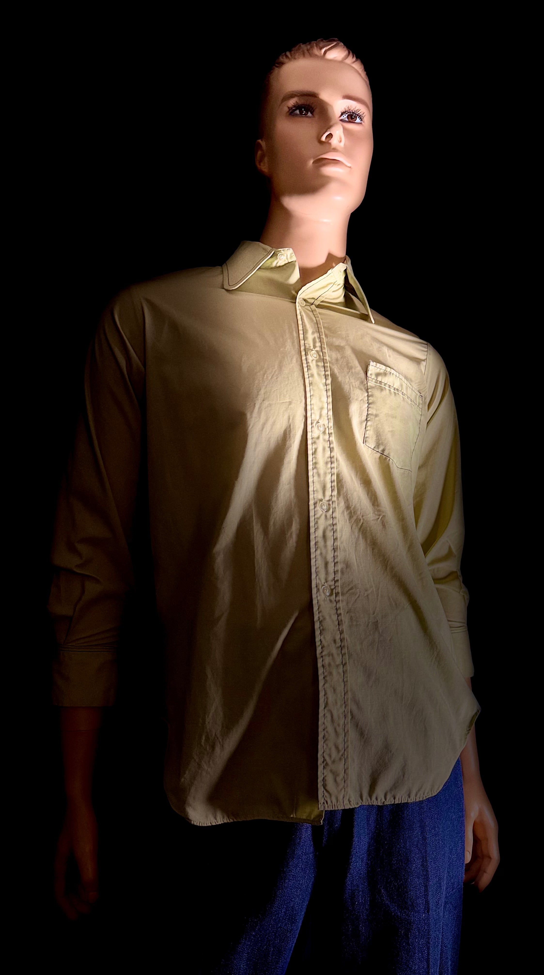 Late 1960s Pistachio Cotton Shirt with Rounded Mod Collar