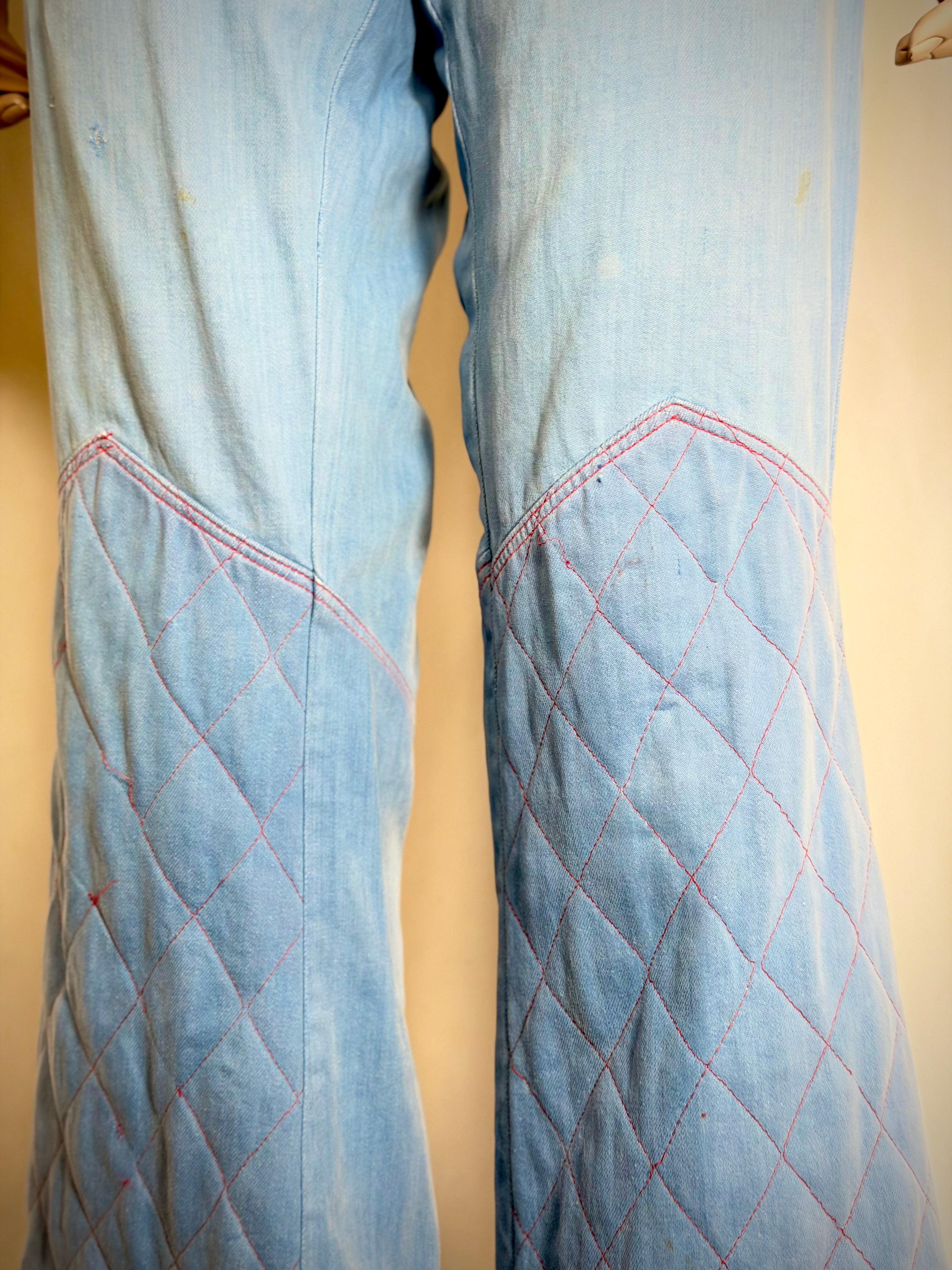 Vintage 70s Keyman Quilted Flares - Light Blue Denim