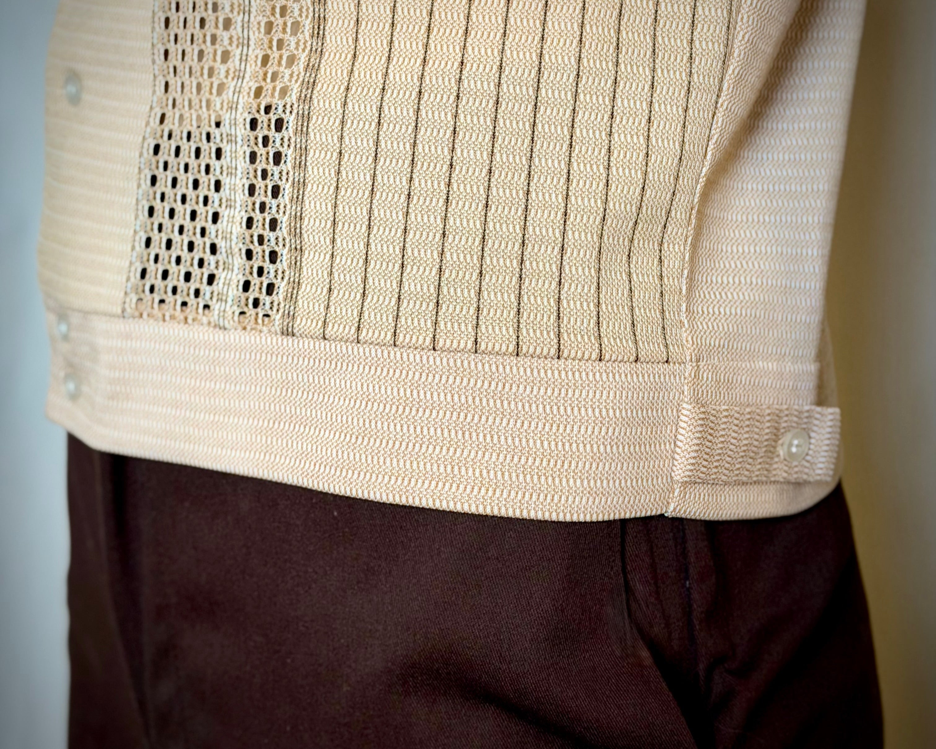 Late 1960s Early 1970s Sheer Openwork Knit Panel Shirt- Made in Korea
