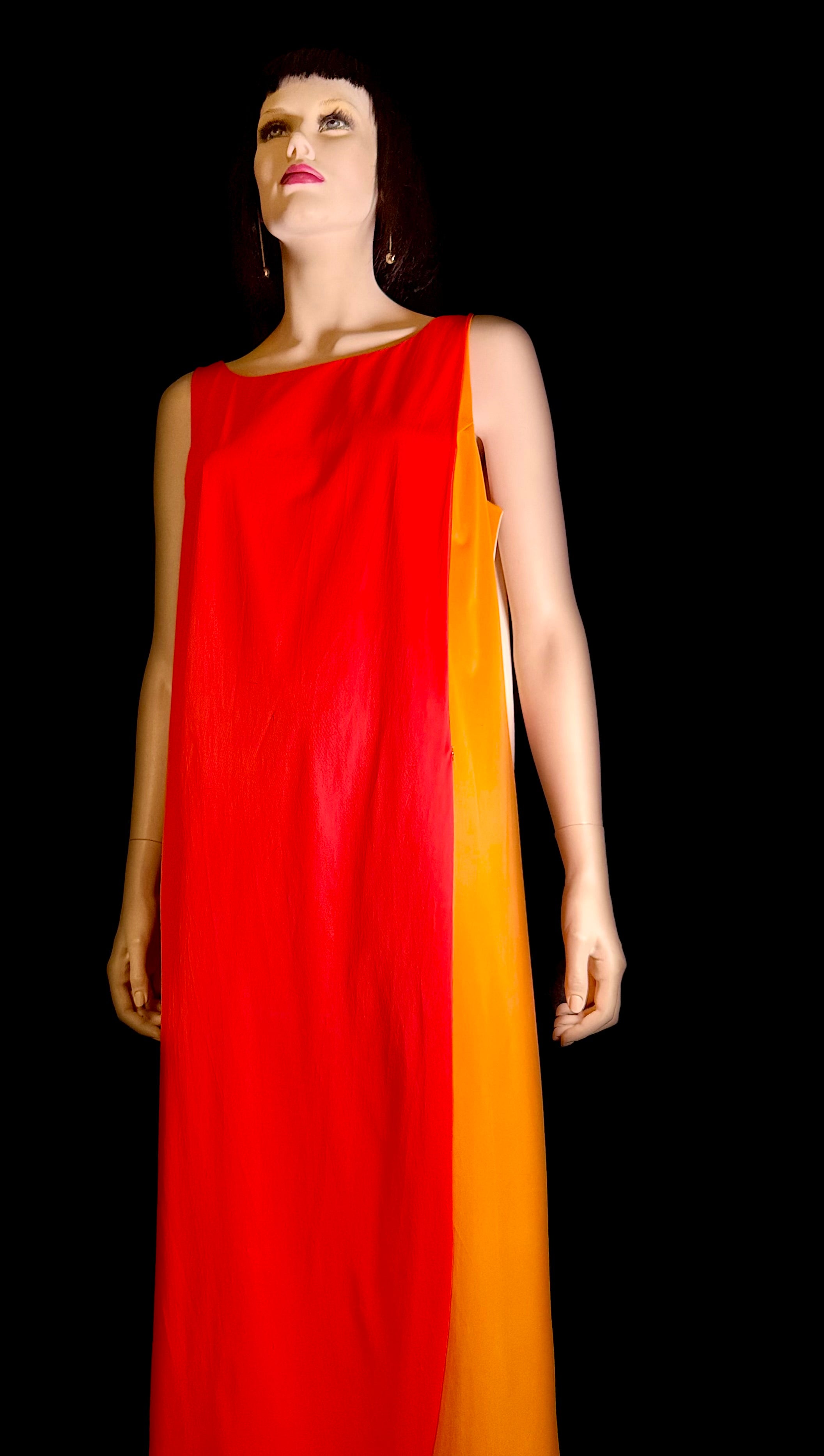 Rare 1960s Colour-Block Silk Column Gown - Miami Collector Piece