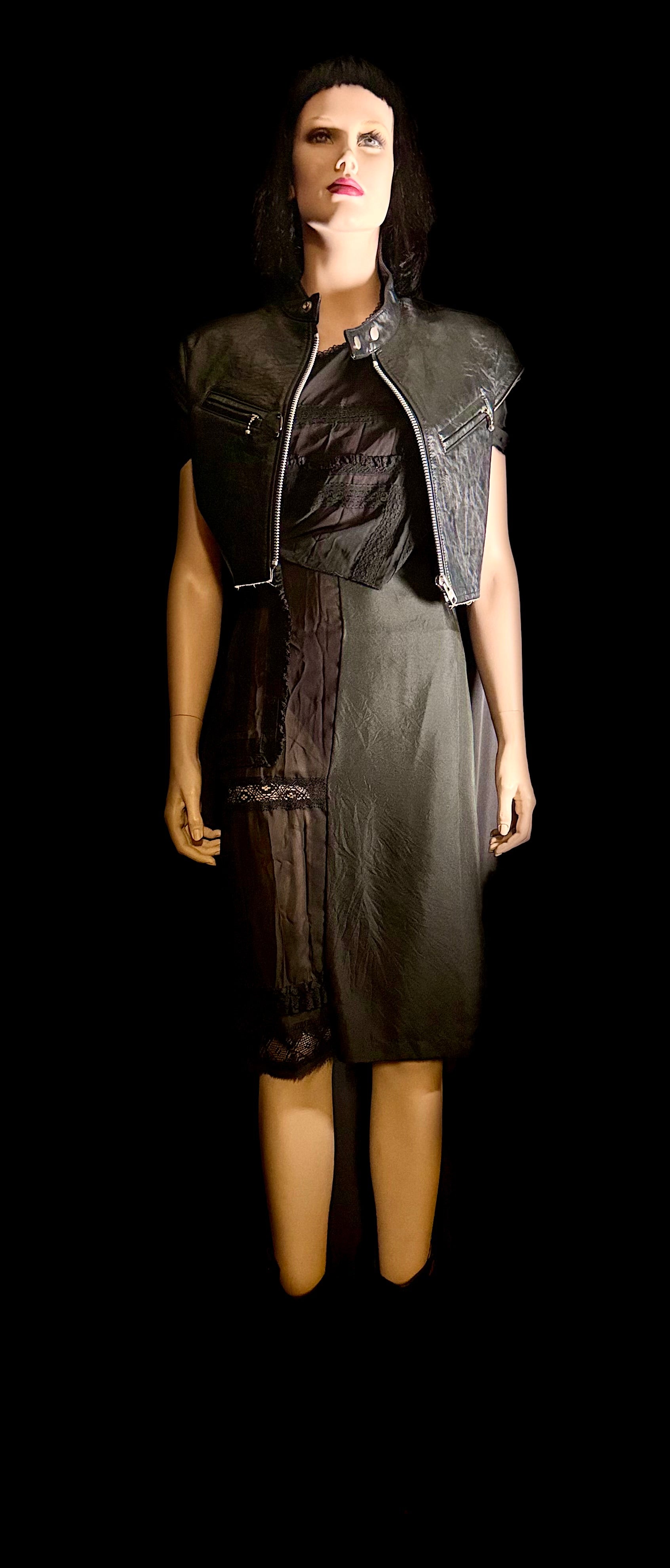 Junya Watanabe Comme des Garçons Deconstructed Patchwork Dress - Avant-Garde Sheer Overlay - Made in Japan - Size S