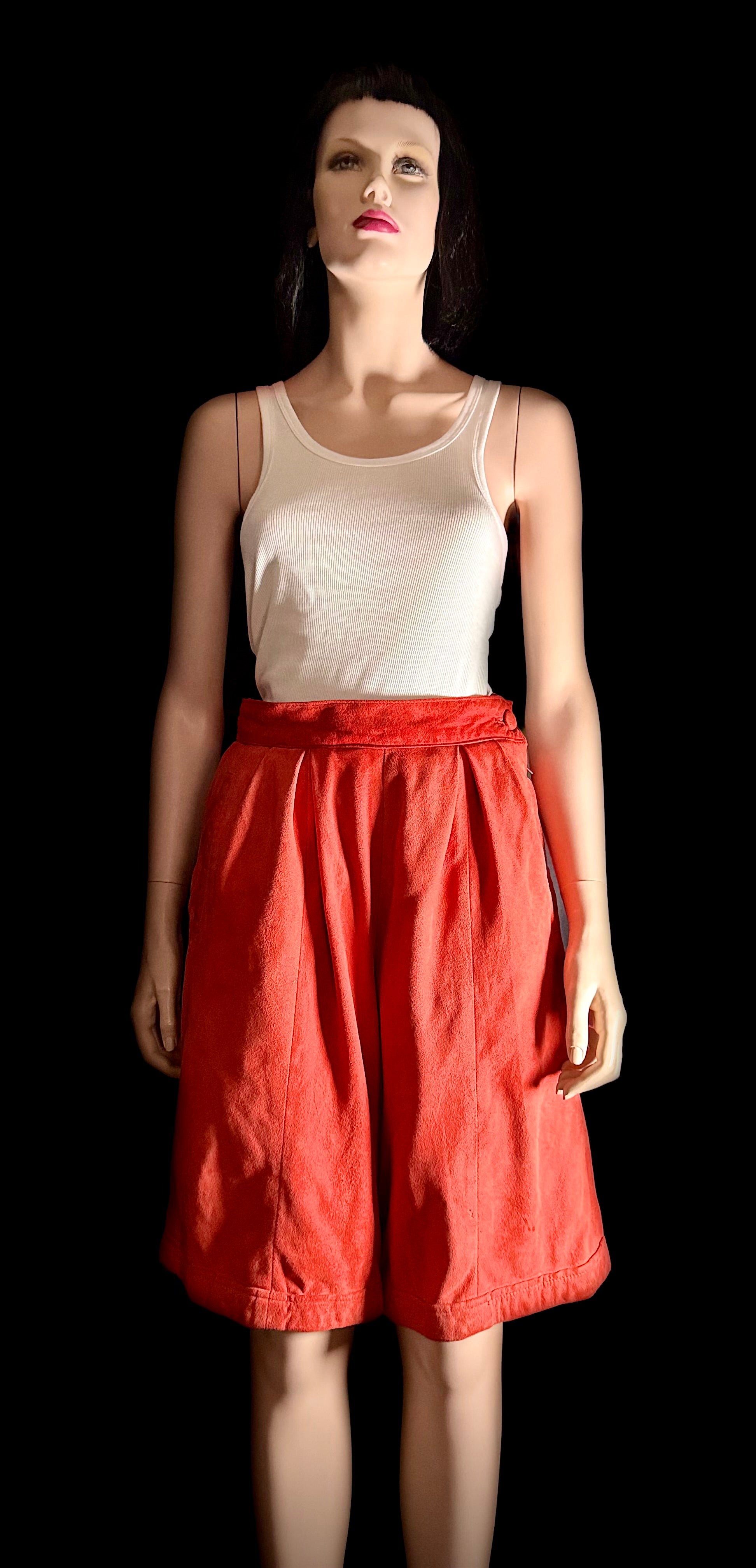 Vintage Suede Wide-Leg Shorts - Peach-Rust Tone, Fully Lined
