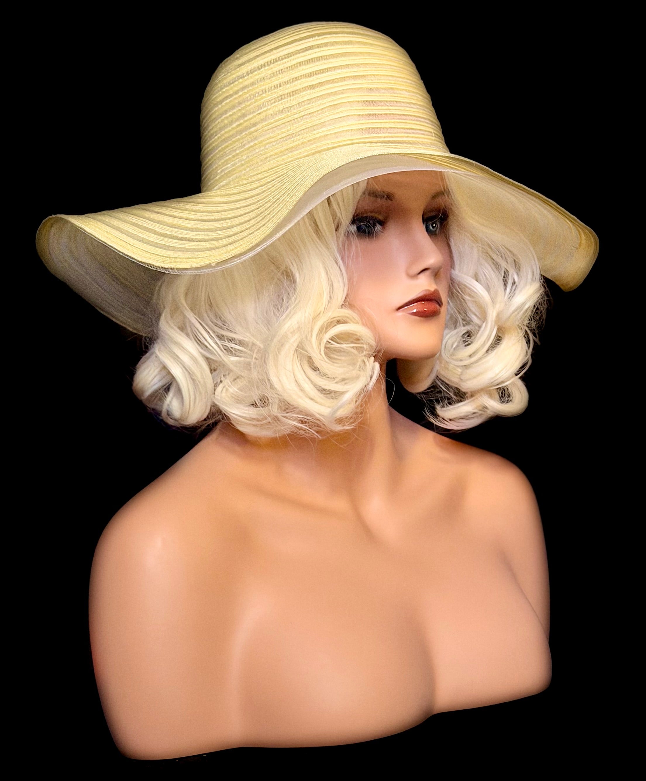 Late 1960s / Early 1970s Sheer Straw Wide-Brim Hat with Underlay