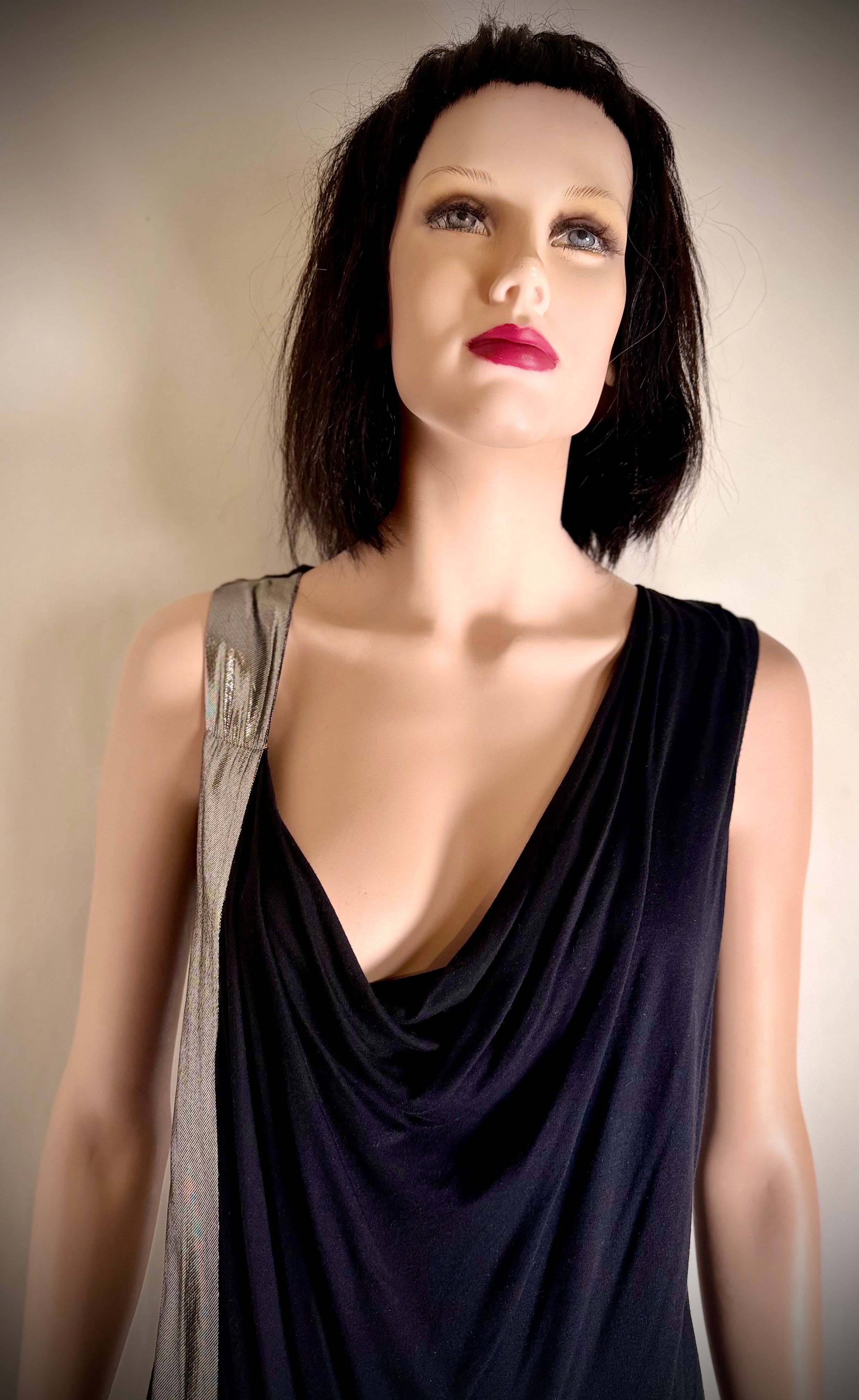 Lanvin Draped Jersey Dress with Metallic Panel
