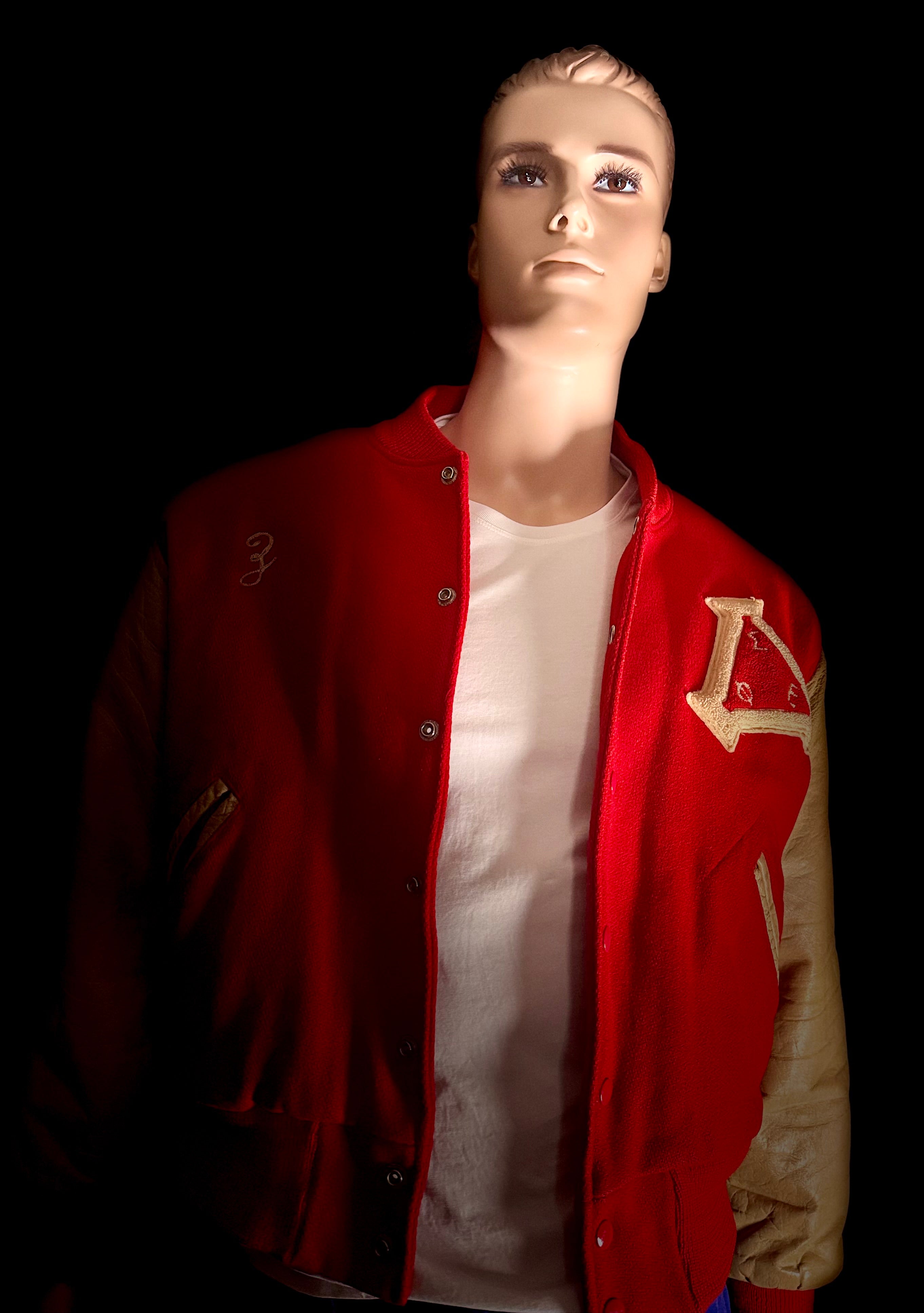 1950s–60s Red Varsity Jacket with Leather Sleeves