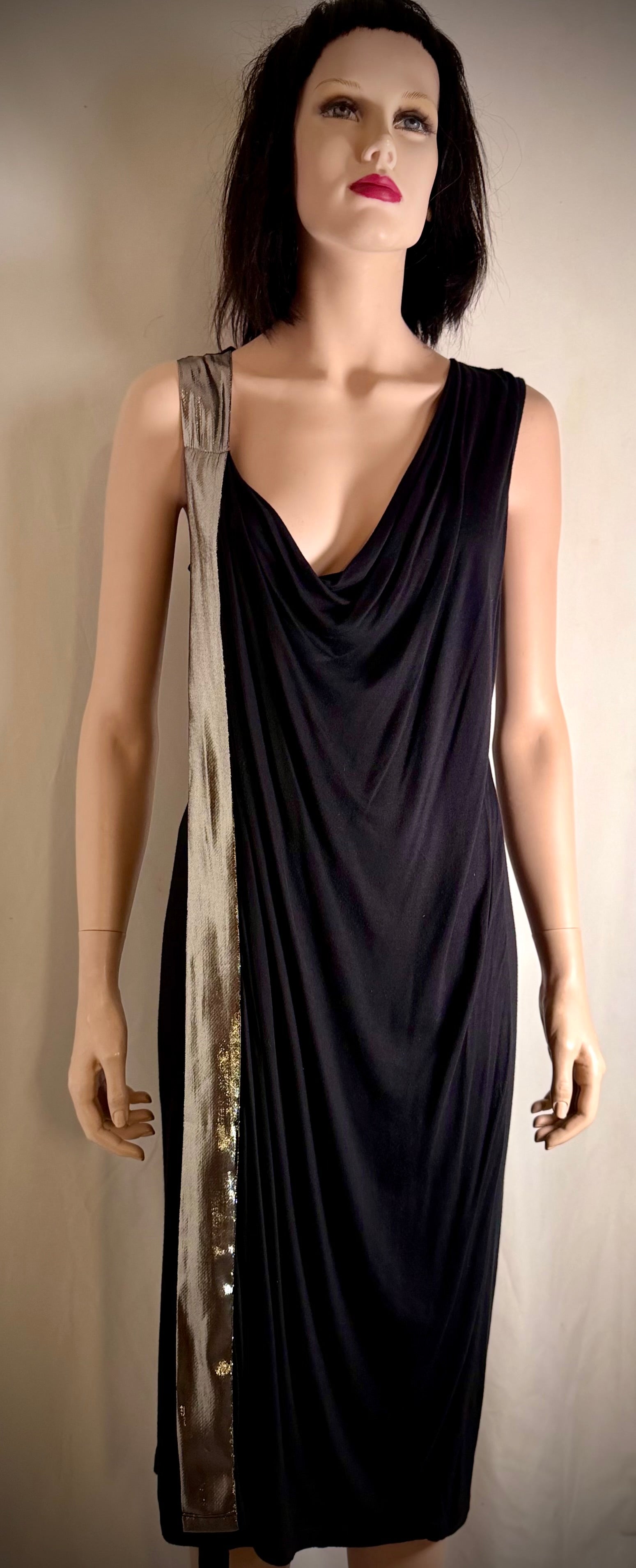 Lanvin Draped Jersey Dress with Metallic Panel