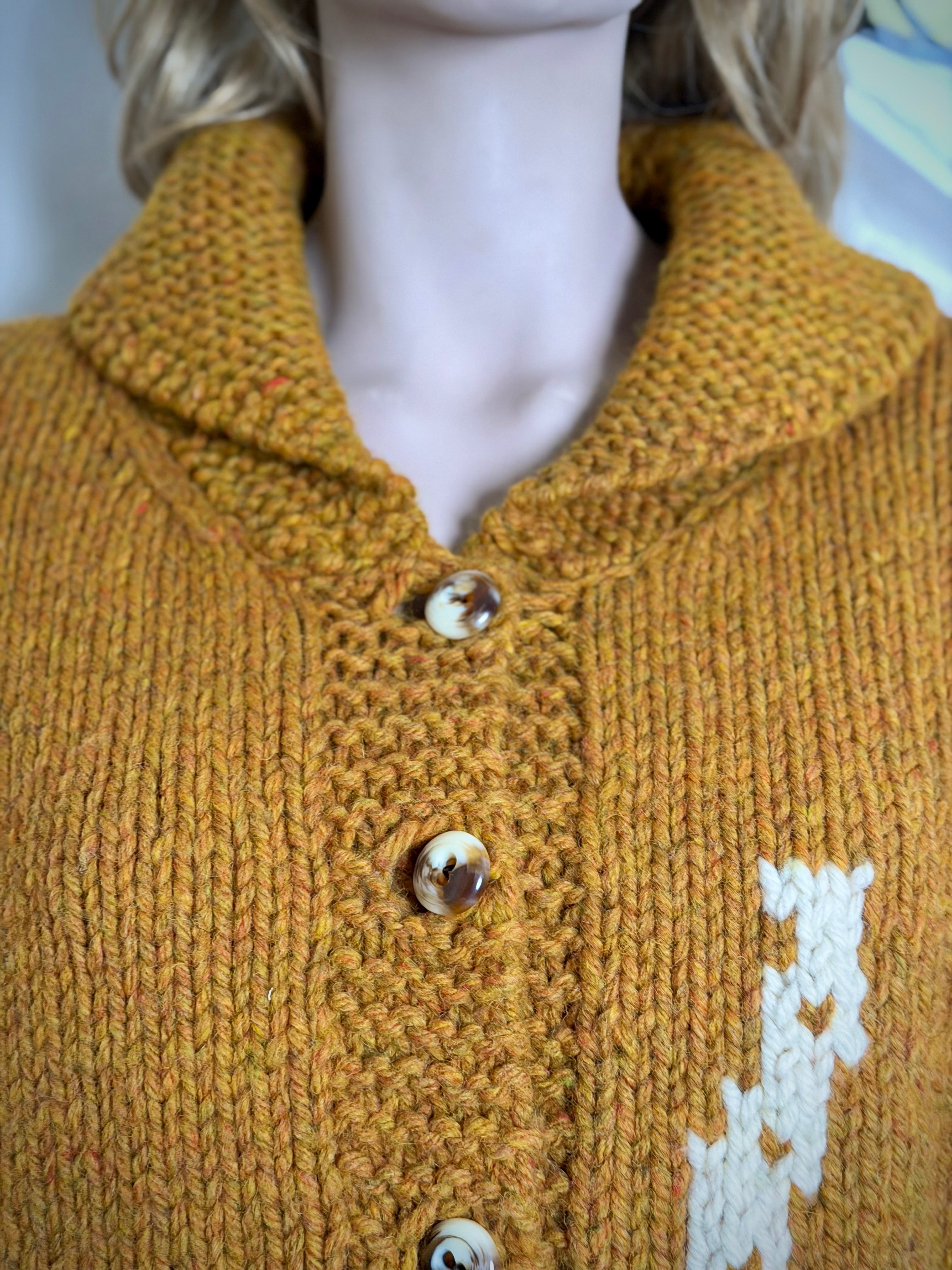 Exceptional Mid-Century Cowichan Cardigan - Horse and Rider Motif, Fully Lined
