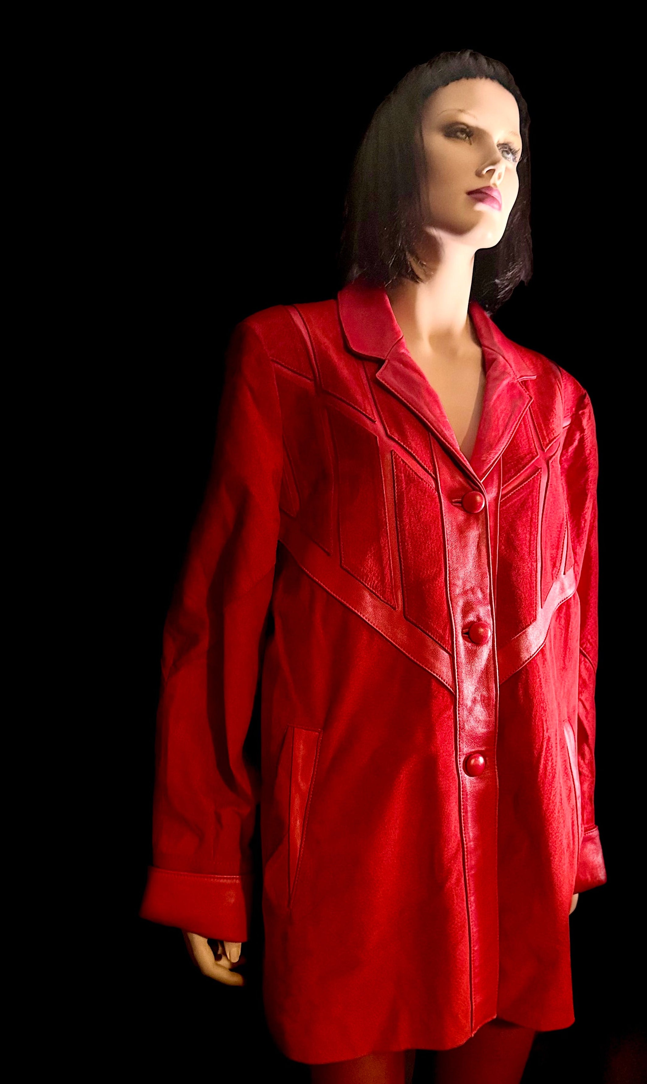 Vintage Late 80s/Early 90s Red Sheepskin Suede and Leather Panelled Jacket