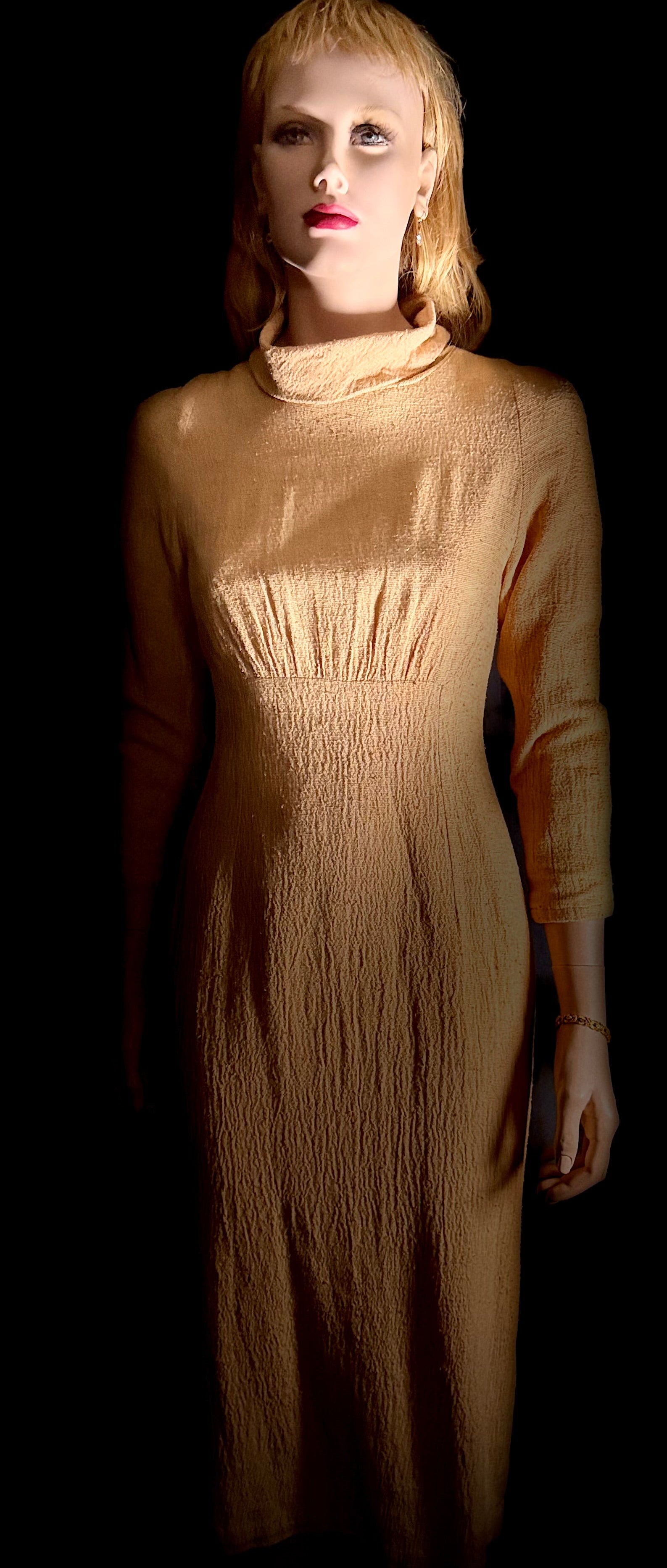 1960s Berlin Raw Silk Midi Dress - Textured Weave