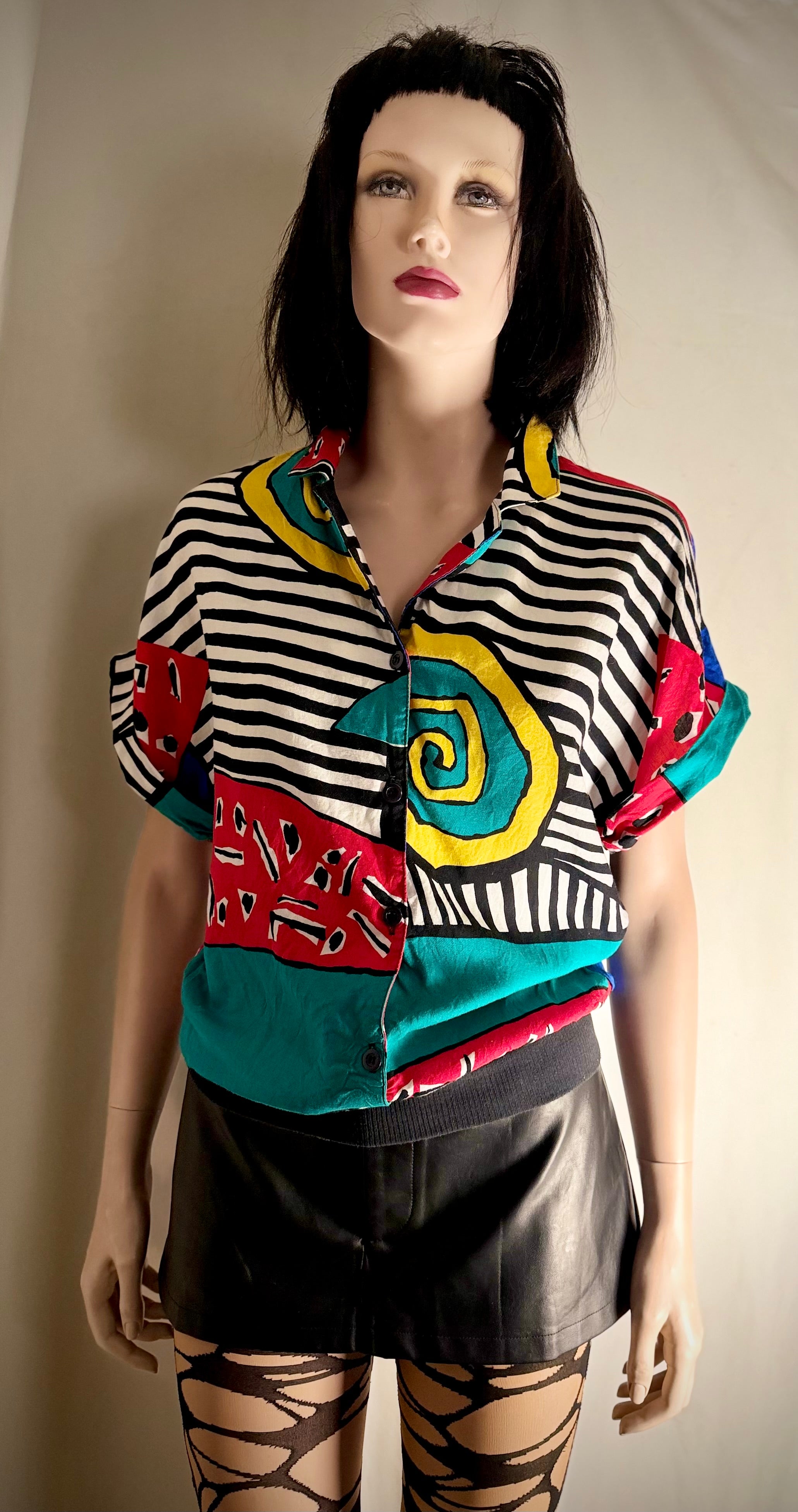 1980s Graphic Print Button Front Shirt