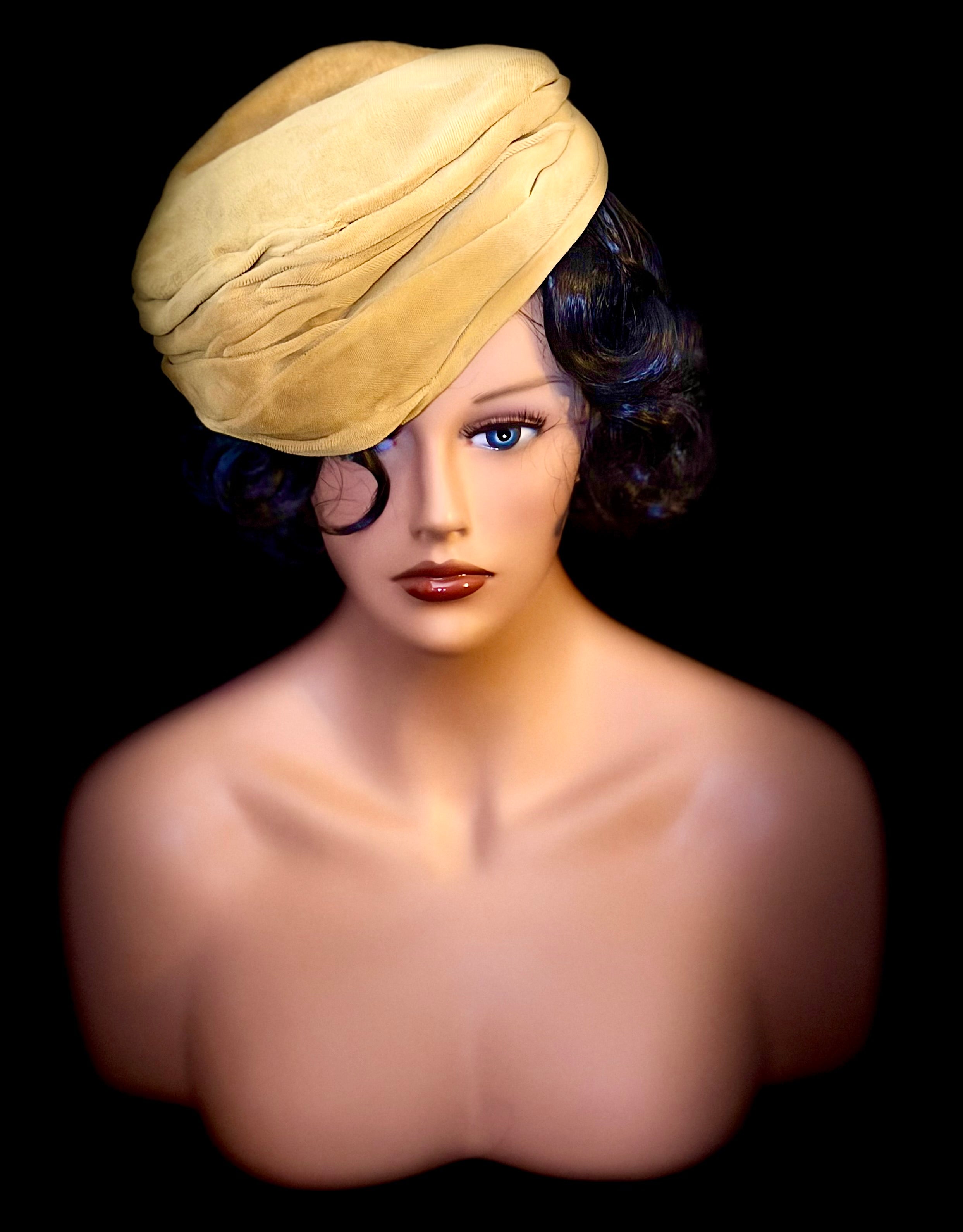 Vintage Draped Mustard Hat