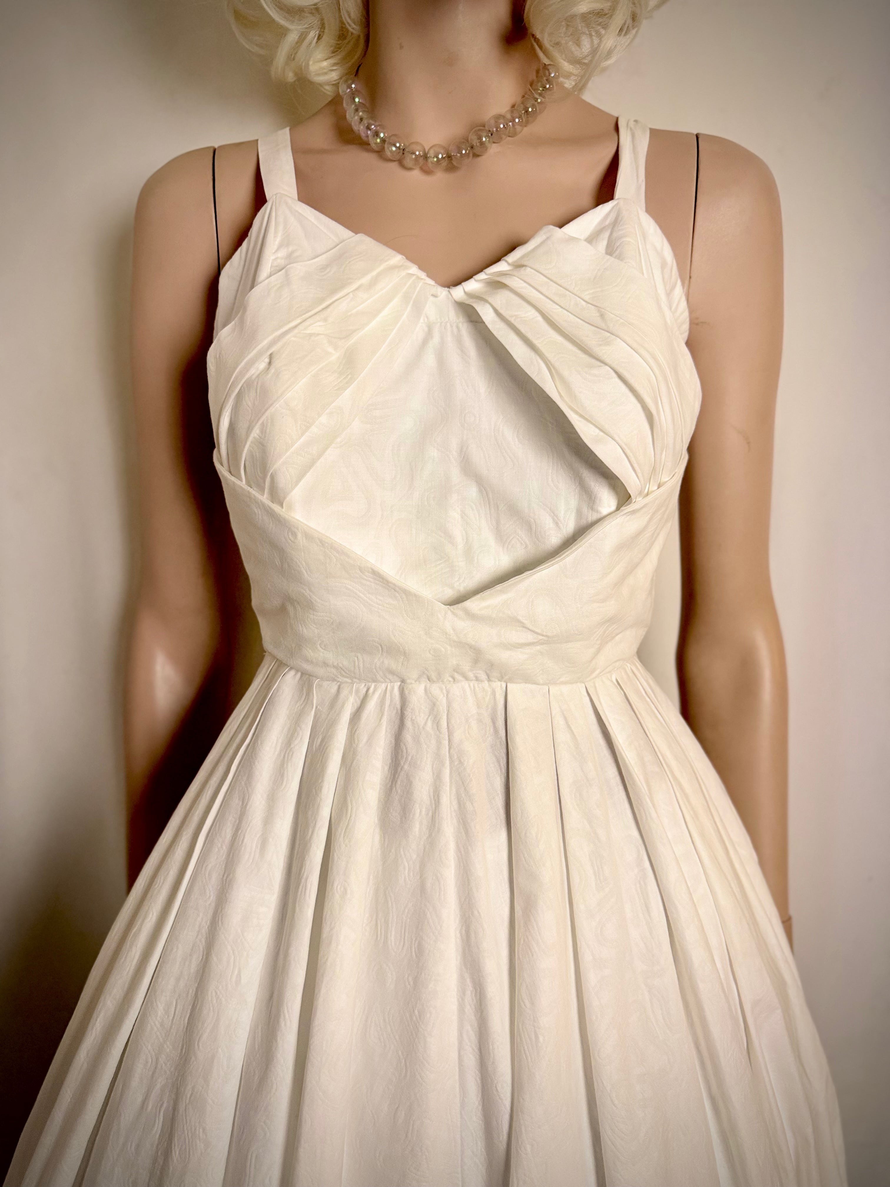 1950s Bengston Modell Sculptural Floral Jacquard Cotton Dress
